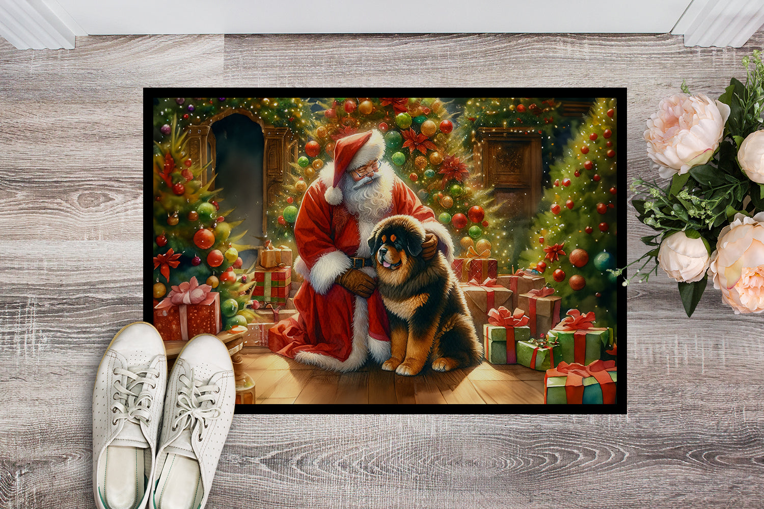 Tibetan Mastiff and Santa Claus Doormat
