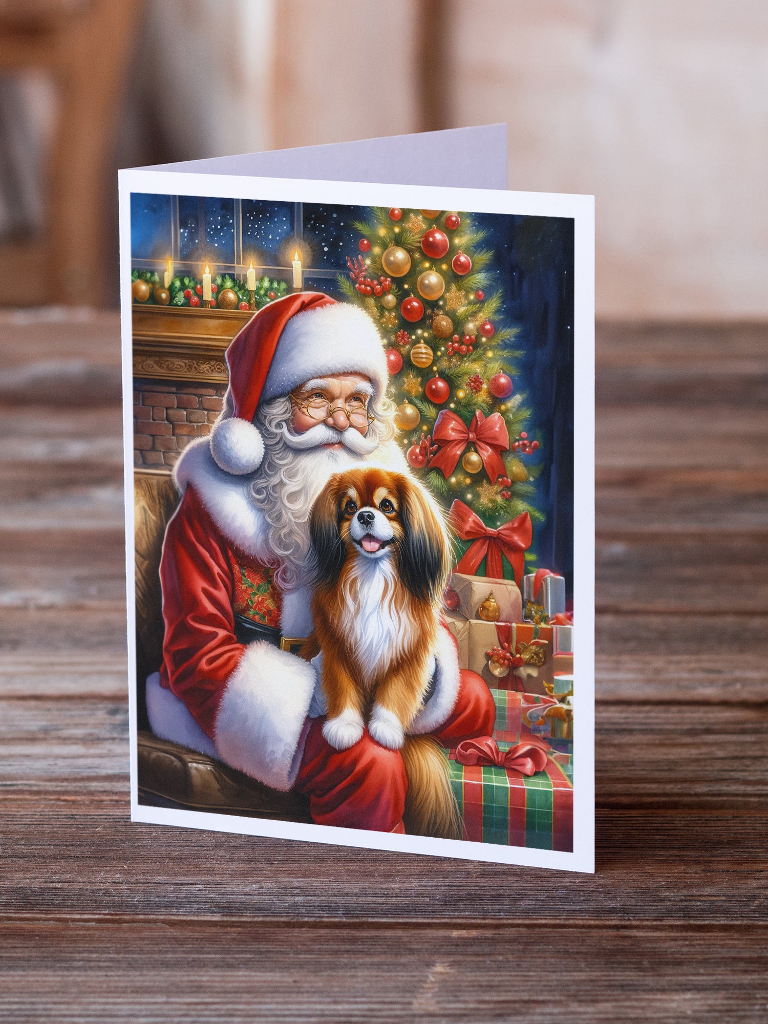 Tibetan Spaniel and Santa Claus Greeting Cards Pack of 8