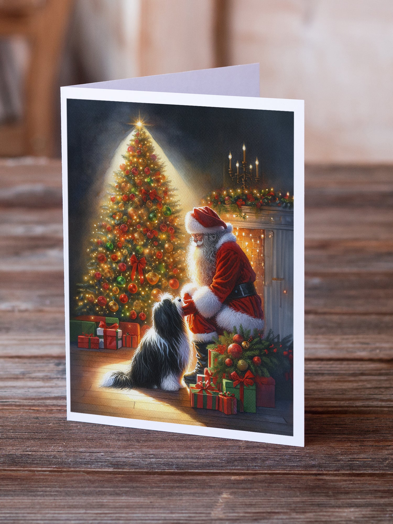 Tibetan Terrier and Santa Claus Greeting Cards Pack of 8