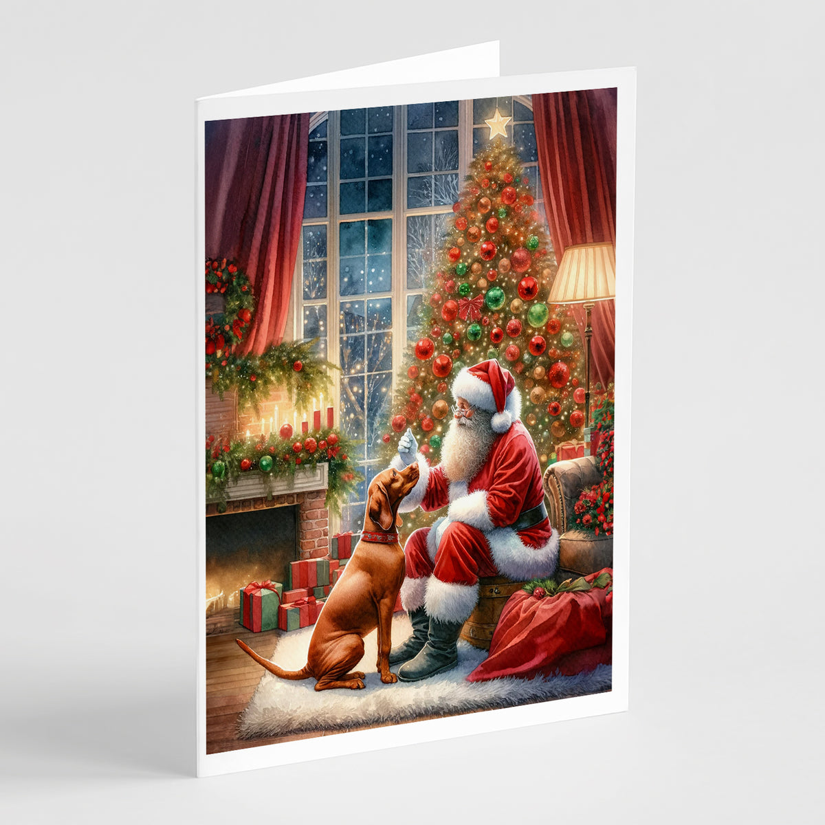 Buy this Vizsla and Santa Claus Greeting Cards Pack of 8
