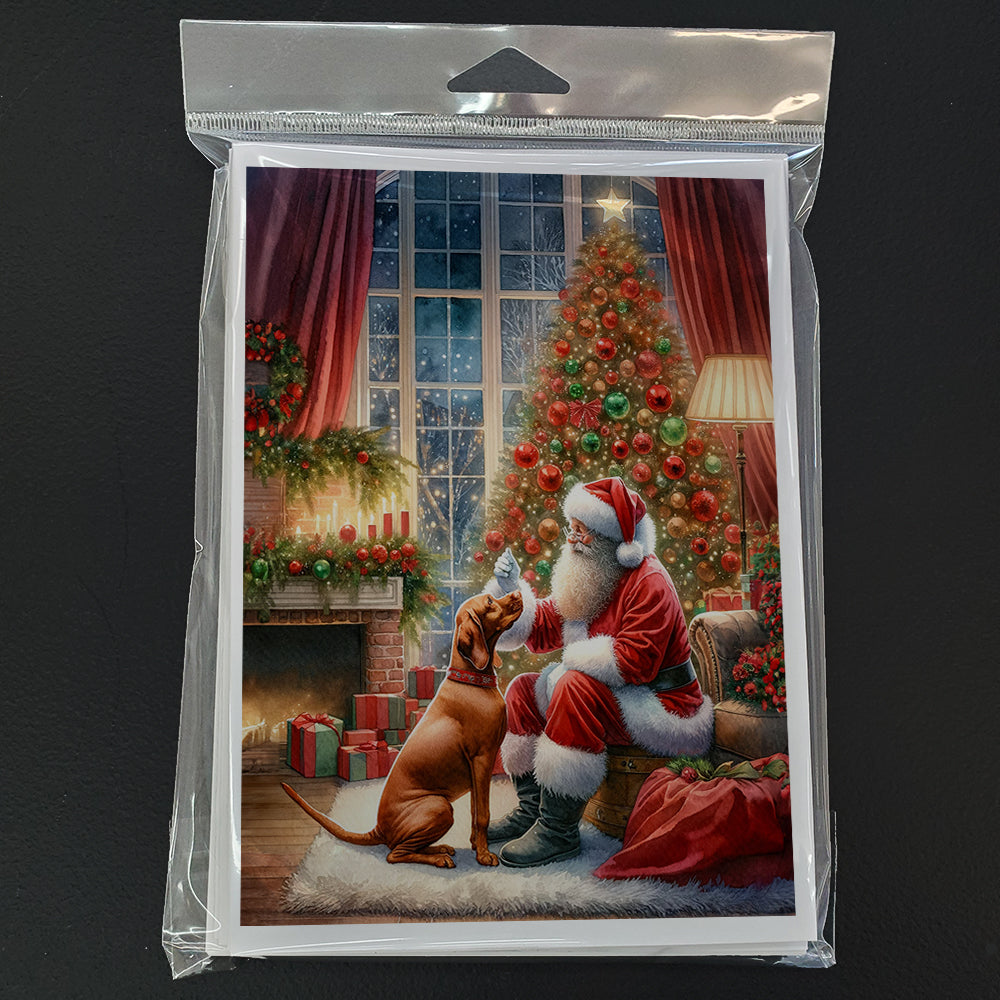 Vizsla and Santa Claus Greeting Cards Pack of 8