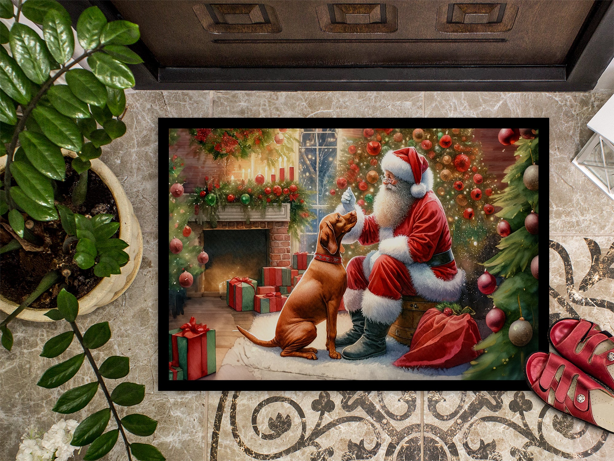 Vizsla and Santa Claus Doormat