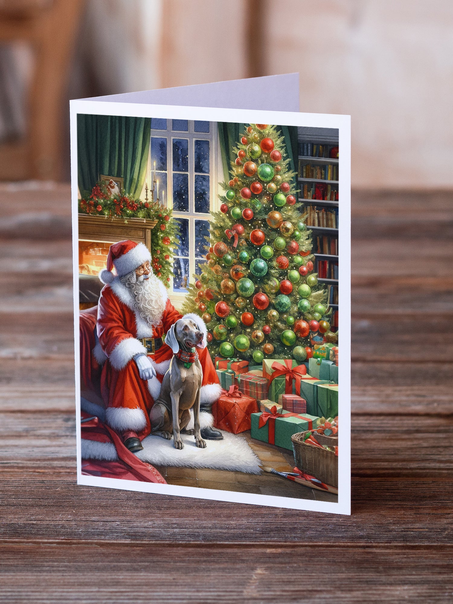 Weimaraner and Santa Claus Greeting Cards Pack of 8