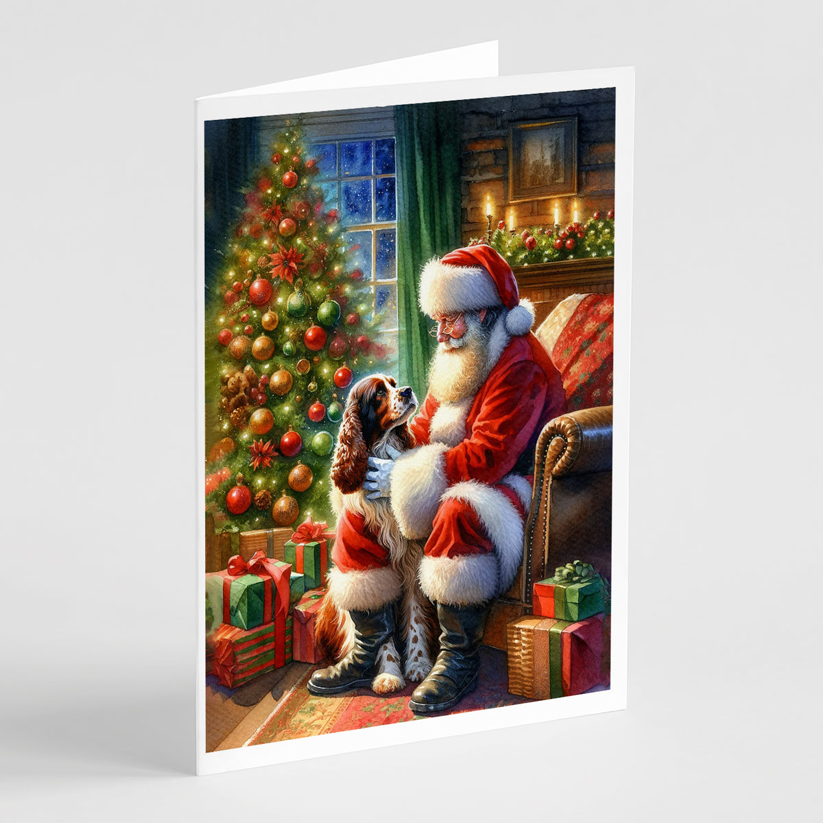 Buy this Welsh Springer Spaniel and Santa Claus Greeting Cards Pack of 8