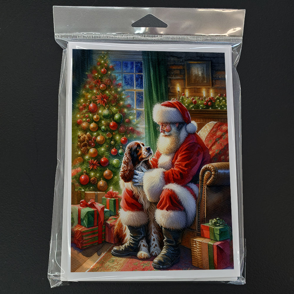 Welsh Springer Spaniel and Santa Claus Greeting Cards Pack of 8