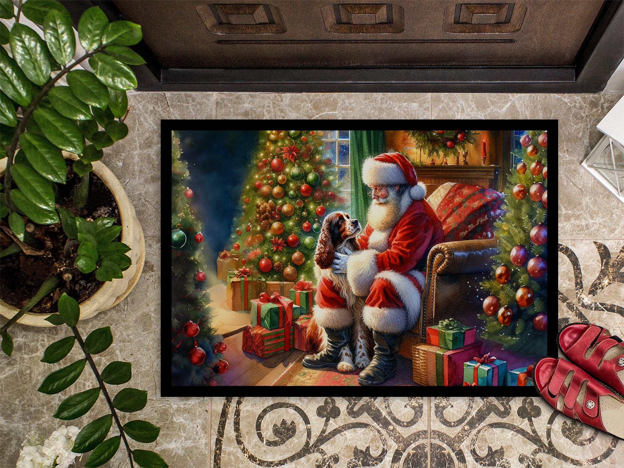Welsh Springer Spaniel and Santa Claus Doormat