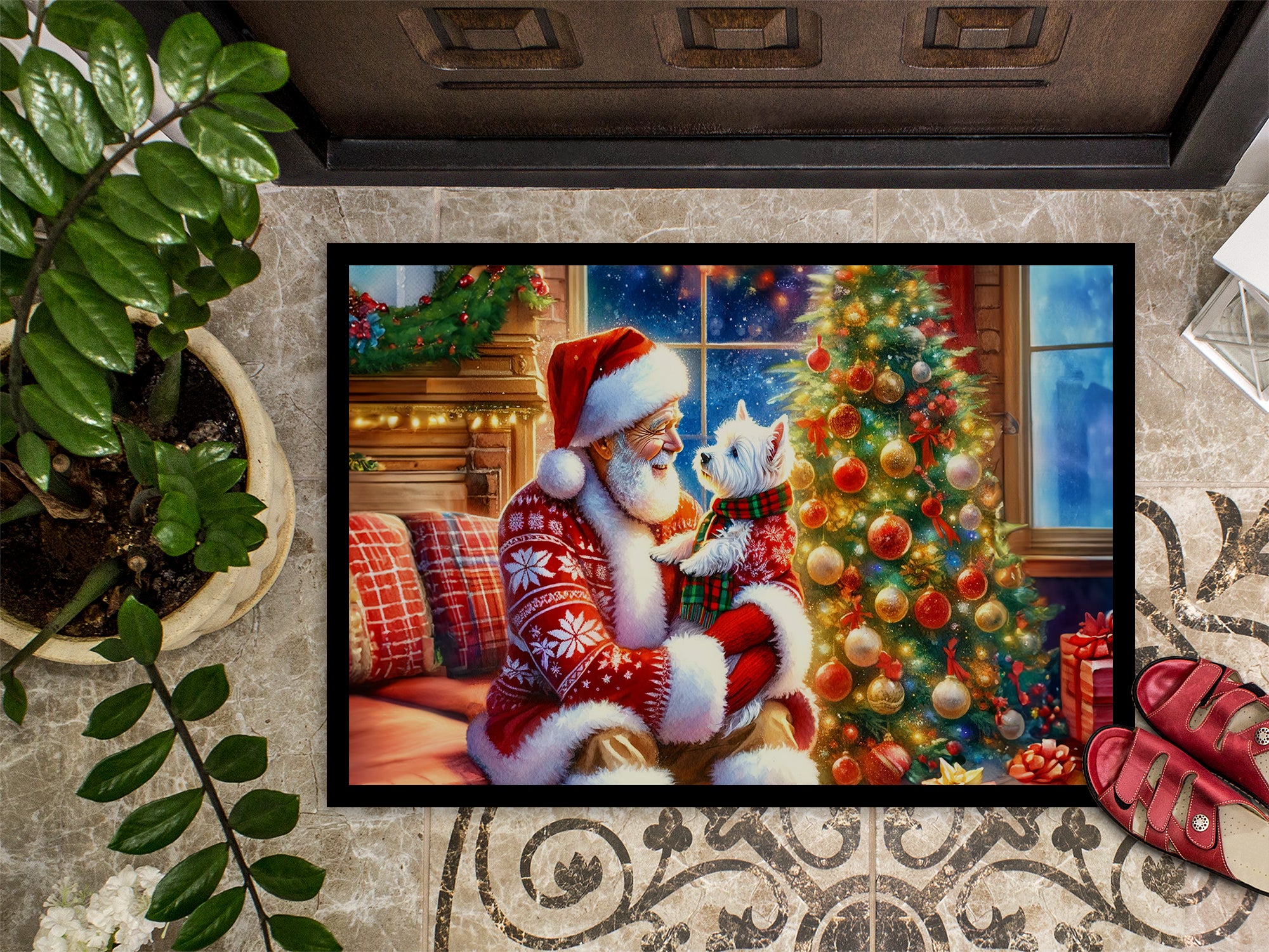 Westie and Santa Claus Doormat