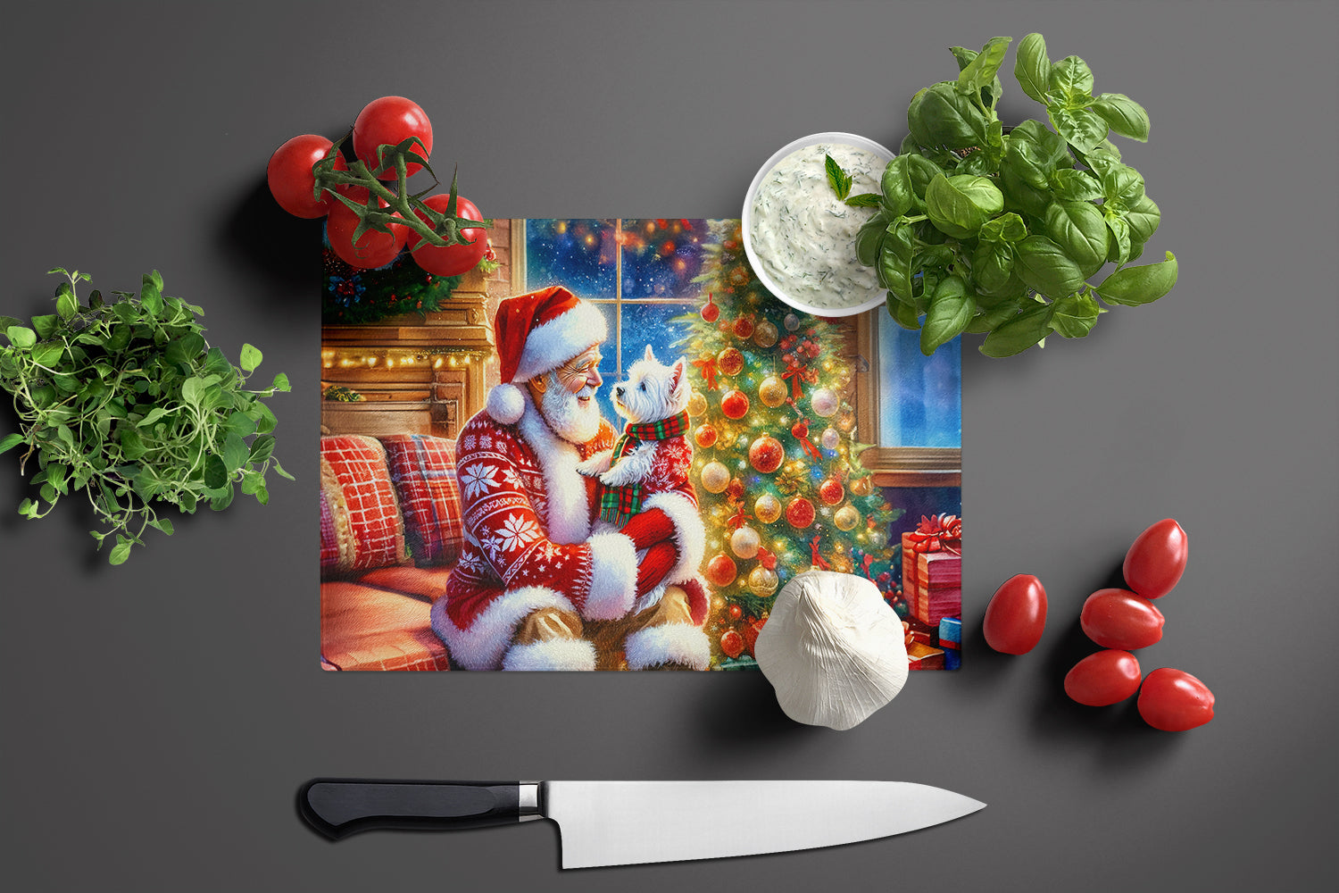 Westie and Santa Claus Glass Cutting Board