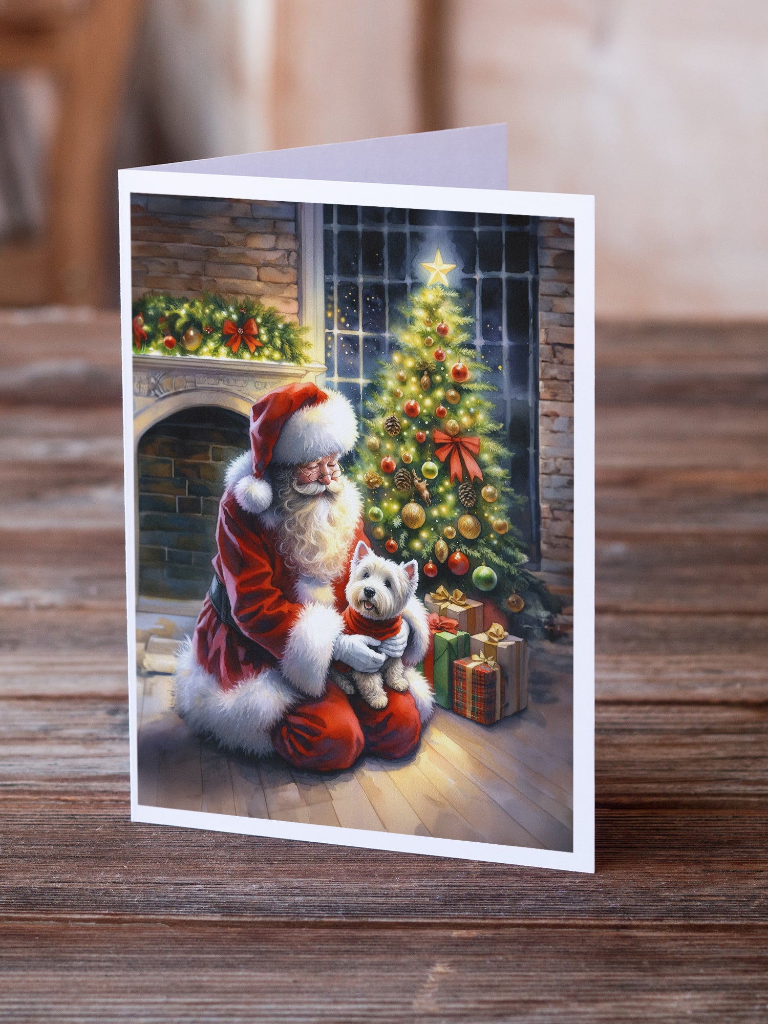 Westie and Santa Claus Greeting Cards Pack of 8