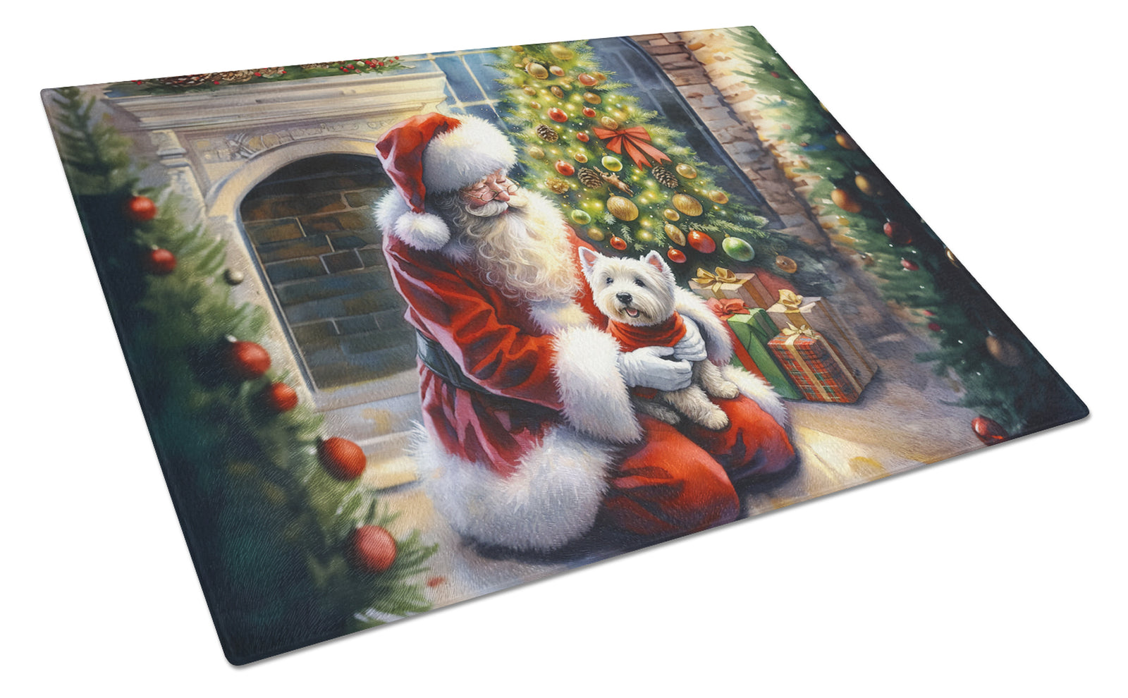 Buy this Westie and Santa Claus Glass Cutting Board