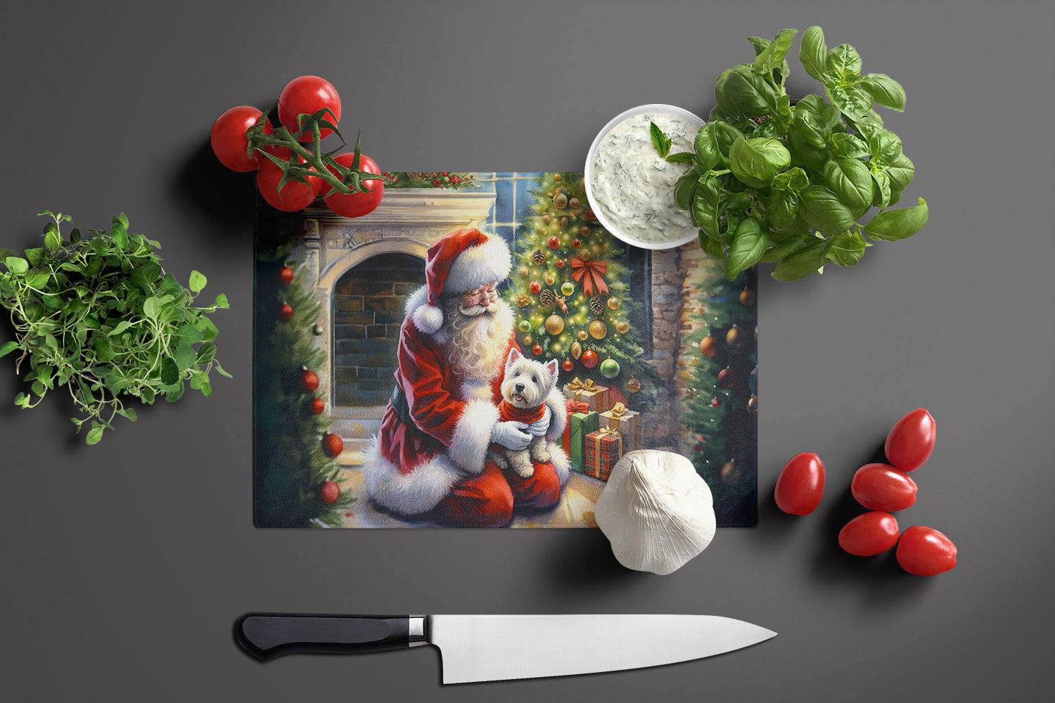 Westie and Santa Claus Glass Cutting Board