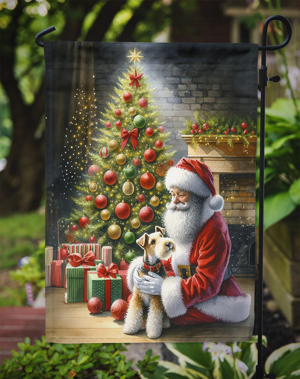 Fox Terrier and Santa Claus Garden Flag