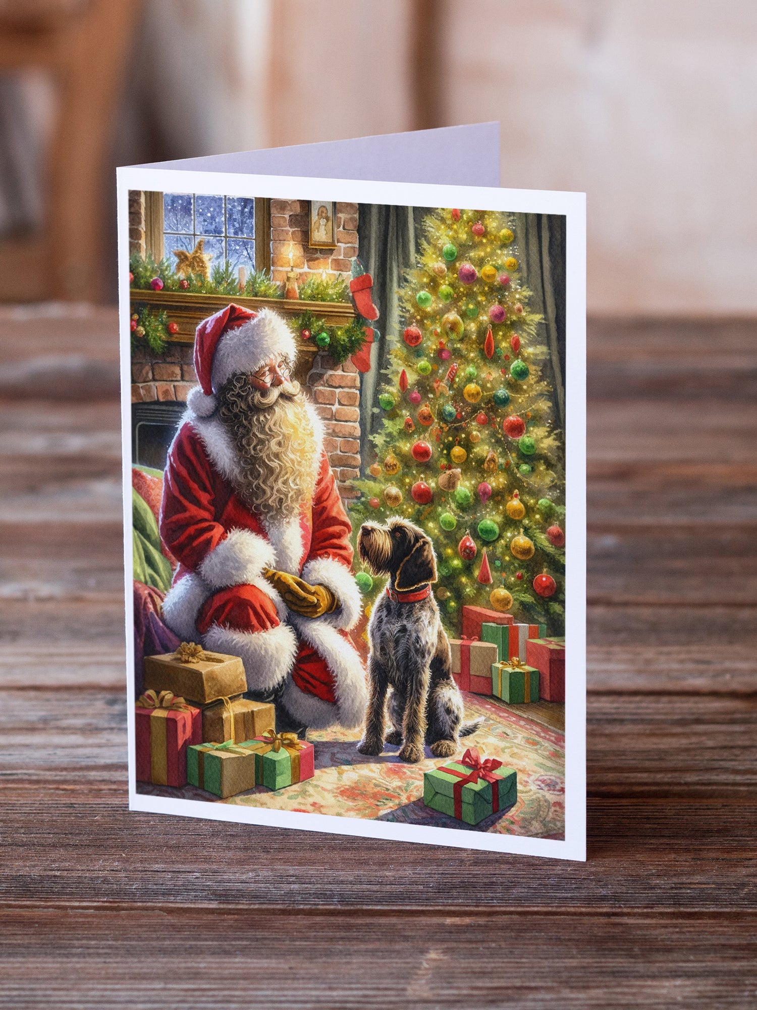 Wirehaired Pointing Griffon and Santa Claus Greeting Cards Pack of 8