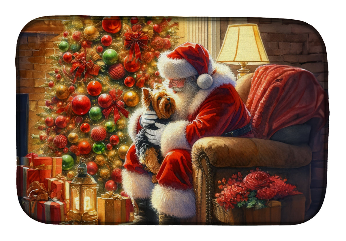 Buy this Yorkshire Terrier Yorkie and Santa Claus Dish Drying Mat