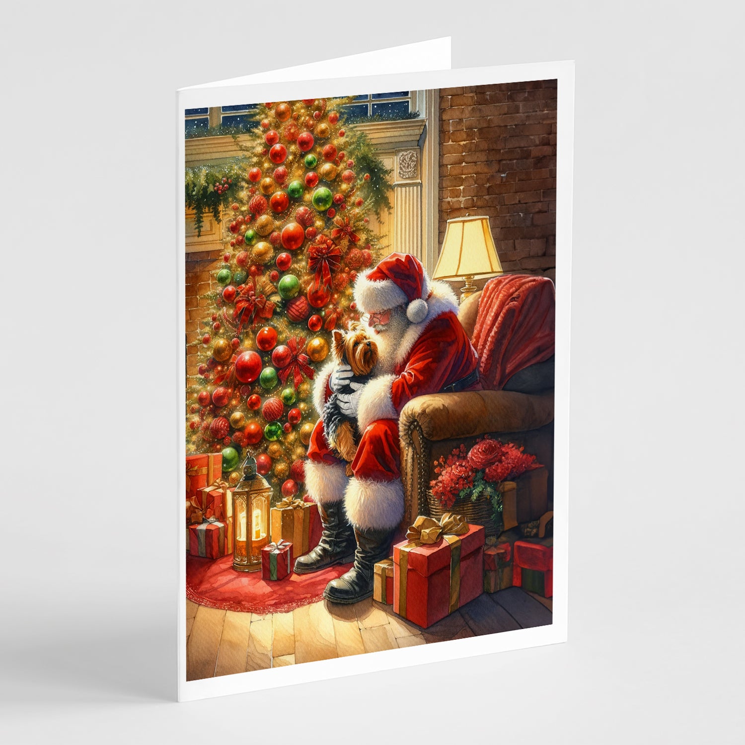 Buy this Yorkshire Terrier Yorkie and Santa Claus Greeting Cards Pack of 8