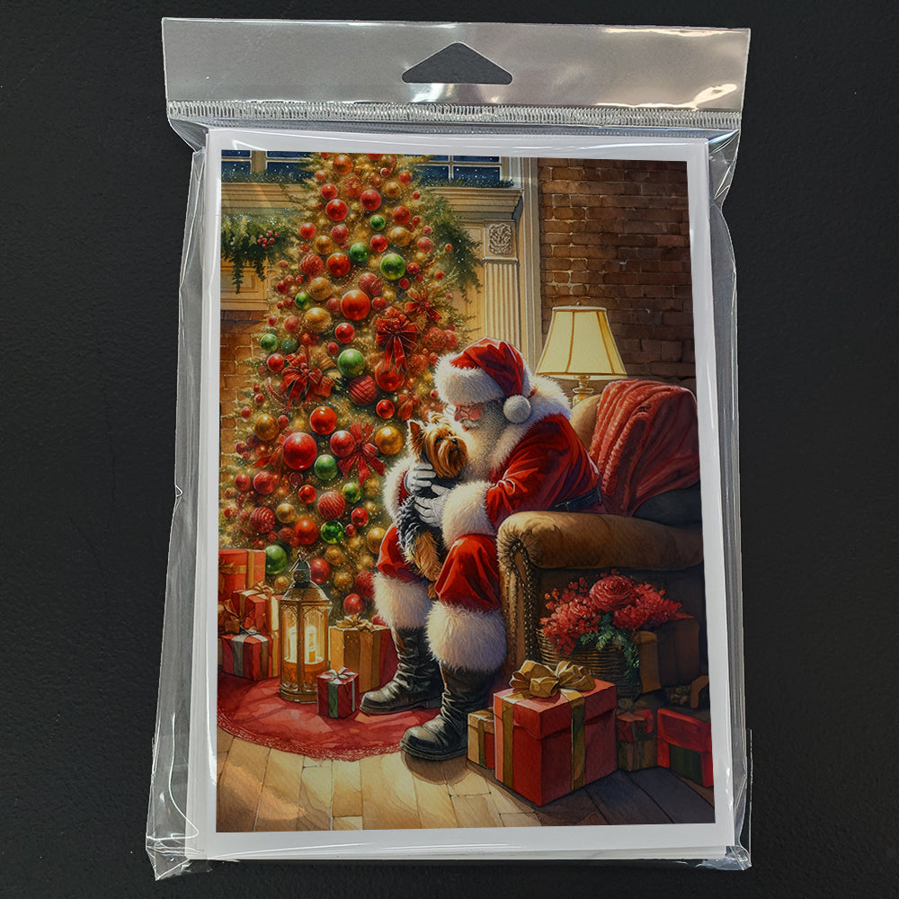 Yorkshire Terrier Yorkie and Santa Claus Greeting Cards Pack of 8