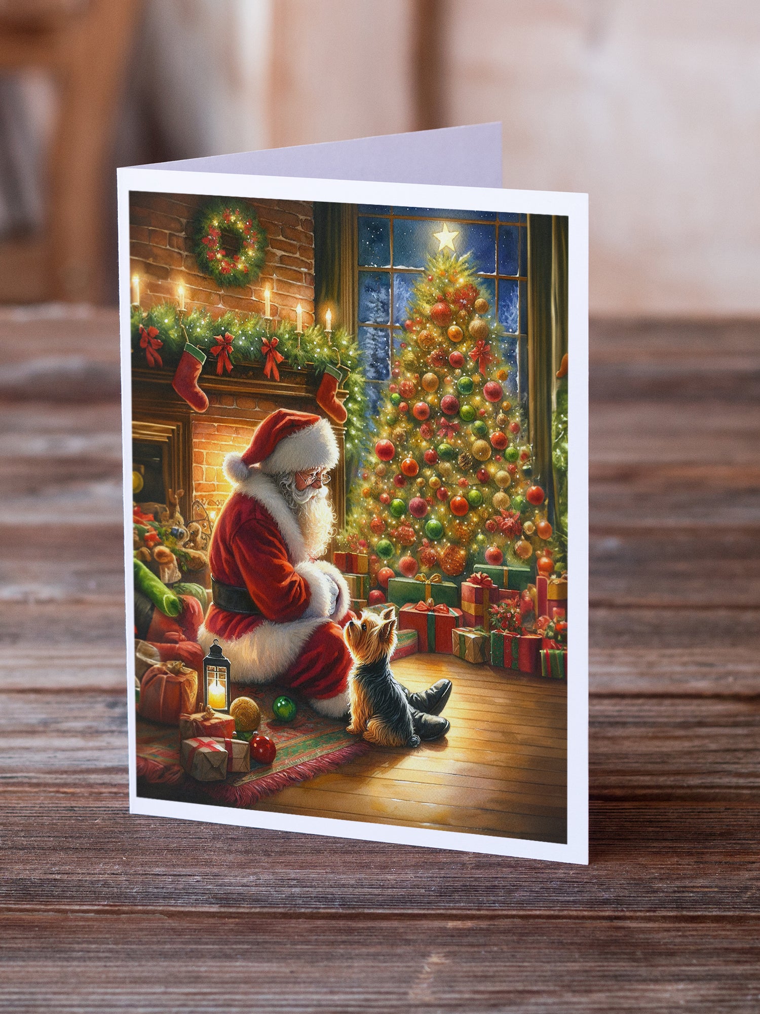 Yorkshire Terrier Yorkie and Santa Claus Greeting Cards Pack of 8