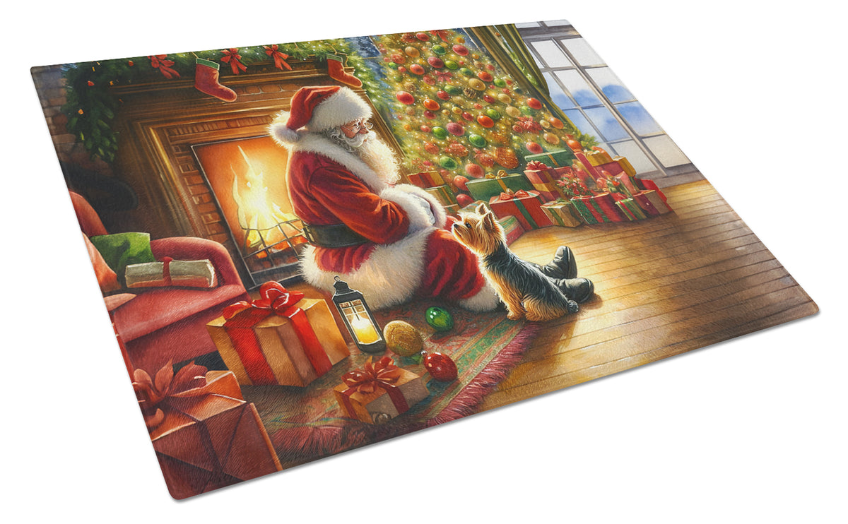 Buy this Yorkshire Terrier Yorkie and Santa Claus Glass Cutting Board