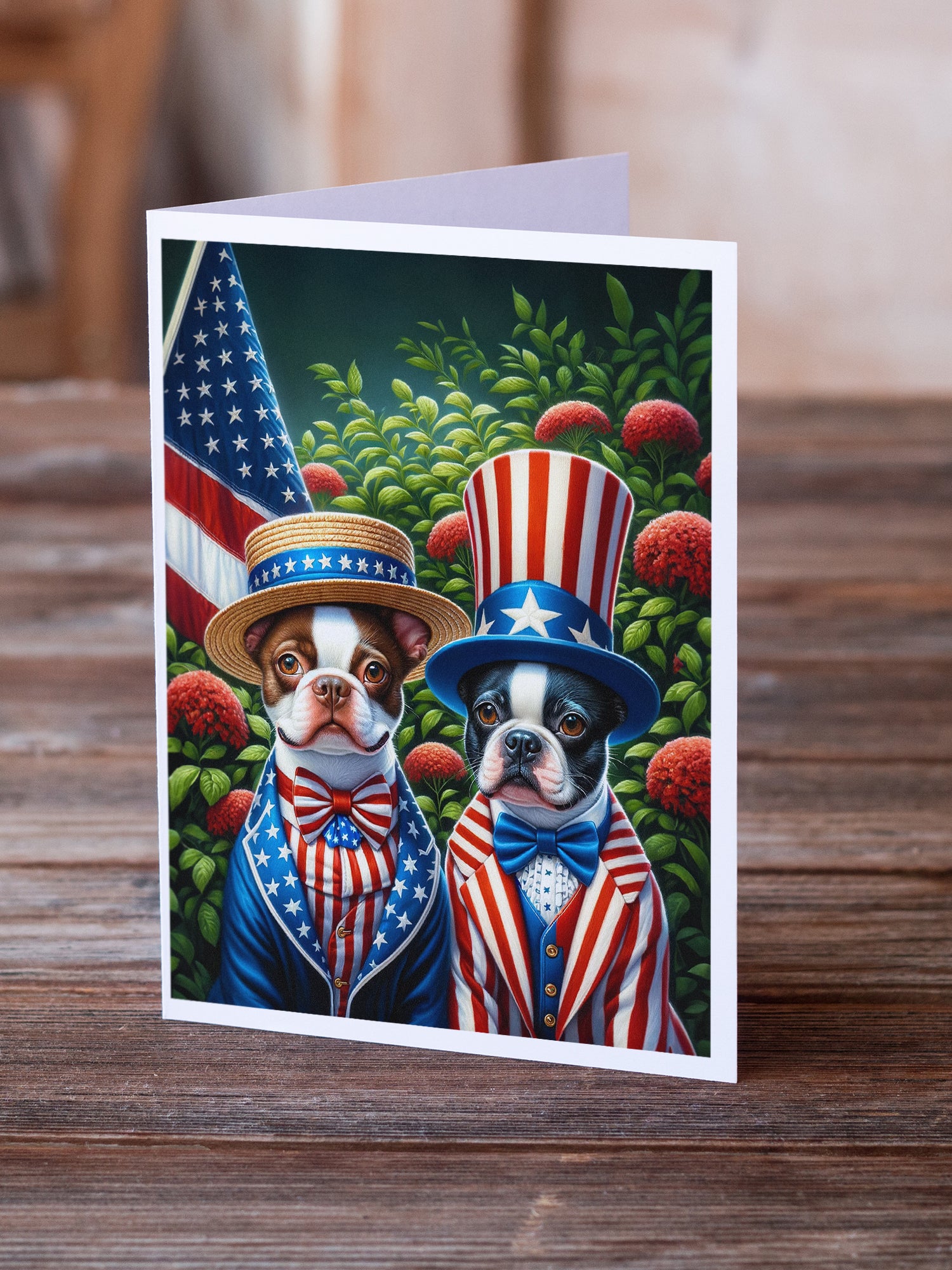 All American Boston Terrier Greeting Cards Pack of 8