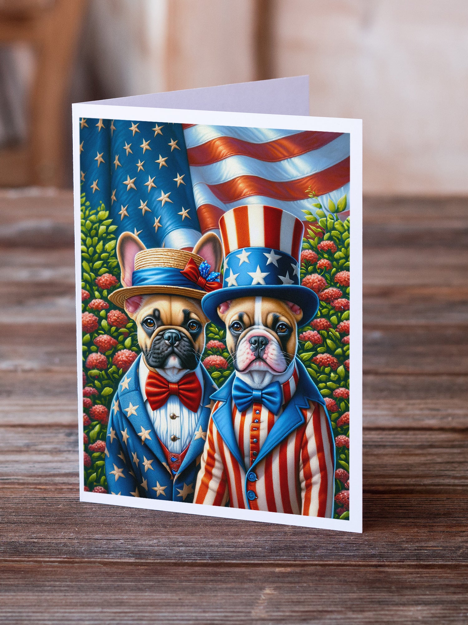 All American French Bulldog Greeting Cards Pack of 8