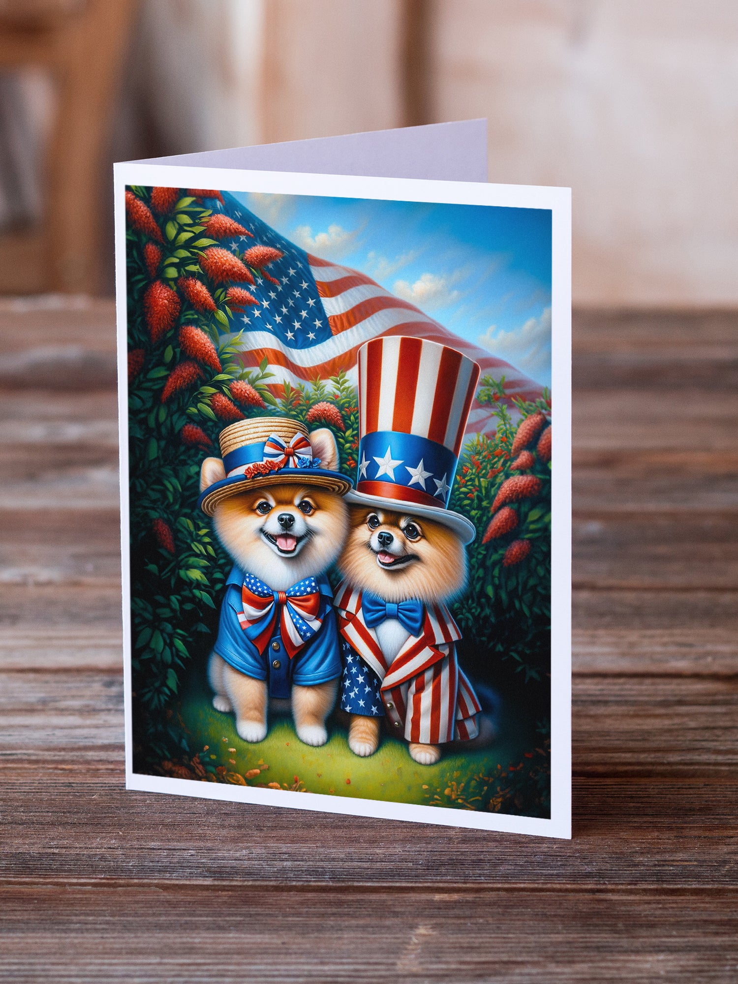 Caroline's Treasures All American Pomeranian Greeting Cards - Blank Note Cards – 8-Pack of Artist-Designed Cards with Envelopes