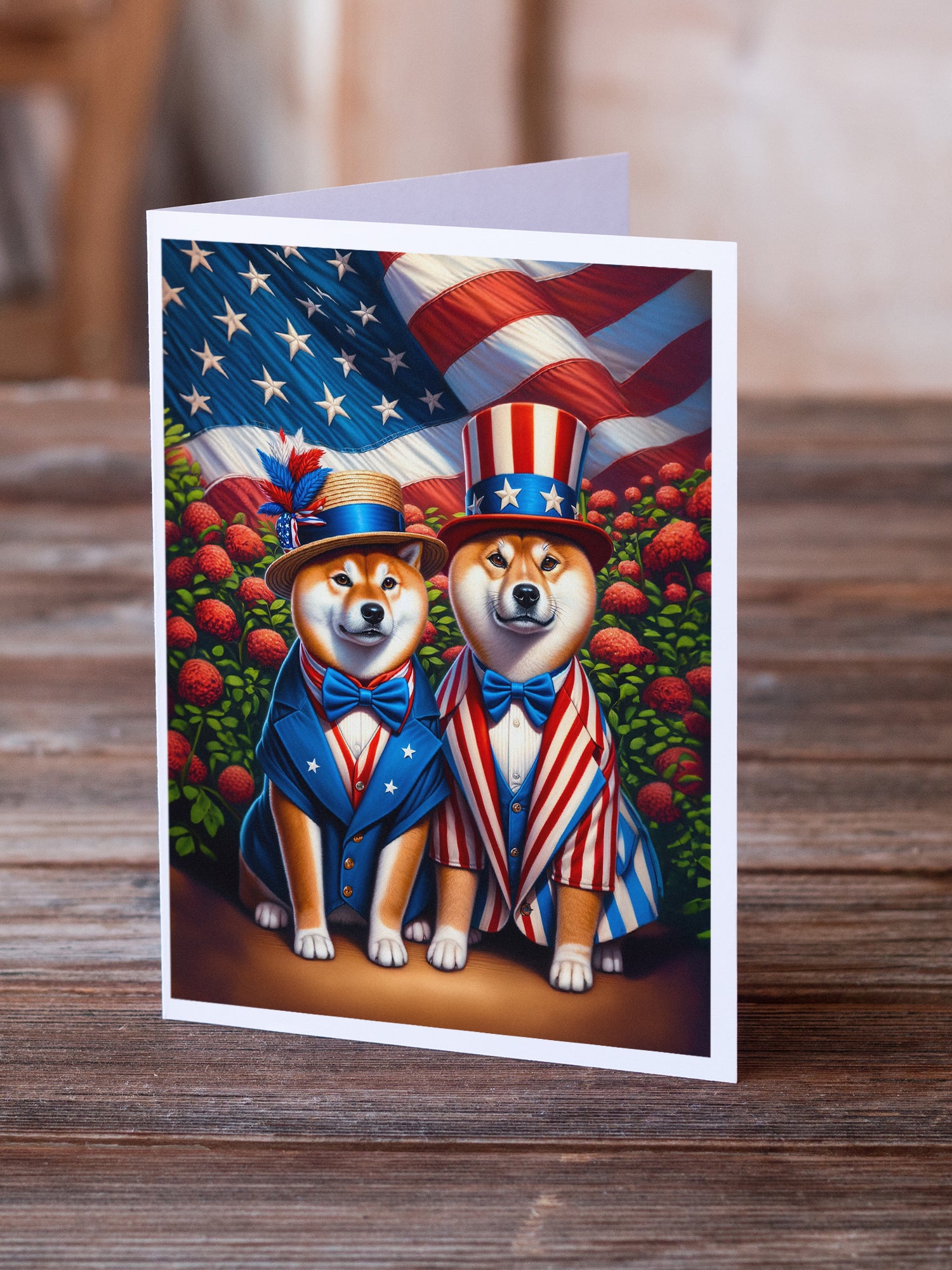 All American Shiba Inu Greeting Cards Pack of 8