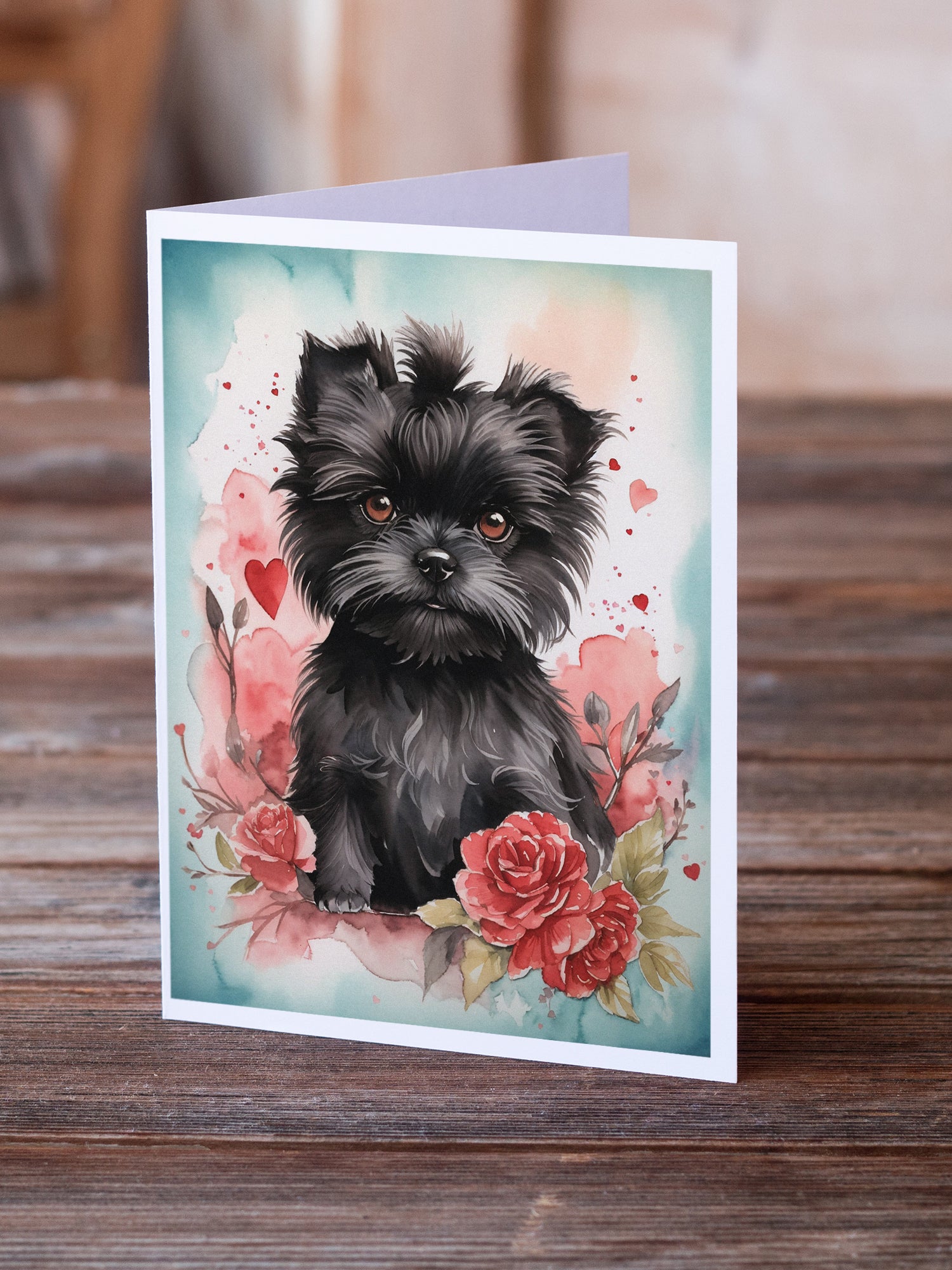 Affenpinscher Valentine Roses Greeting Cards Pack of 8