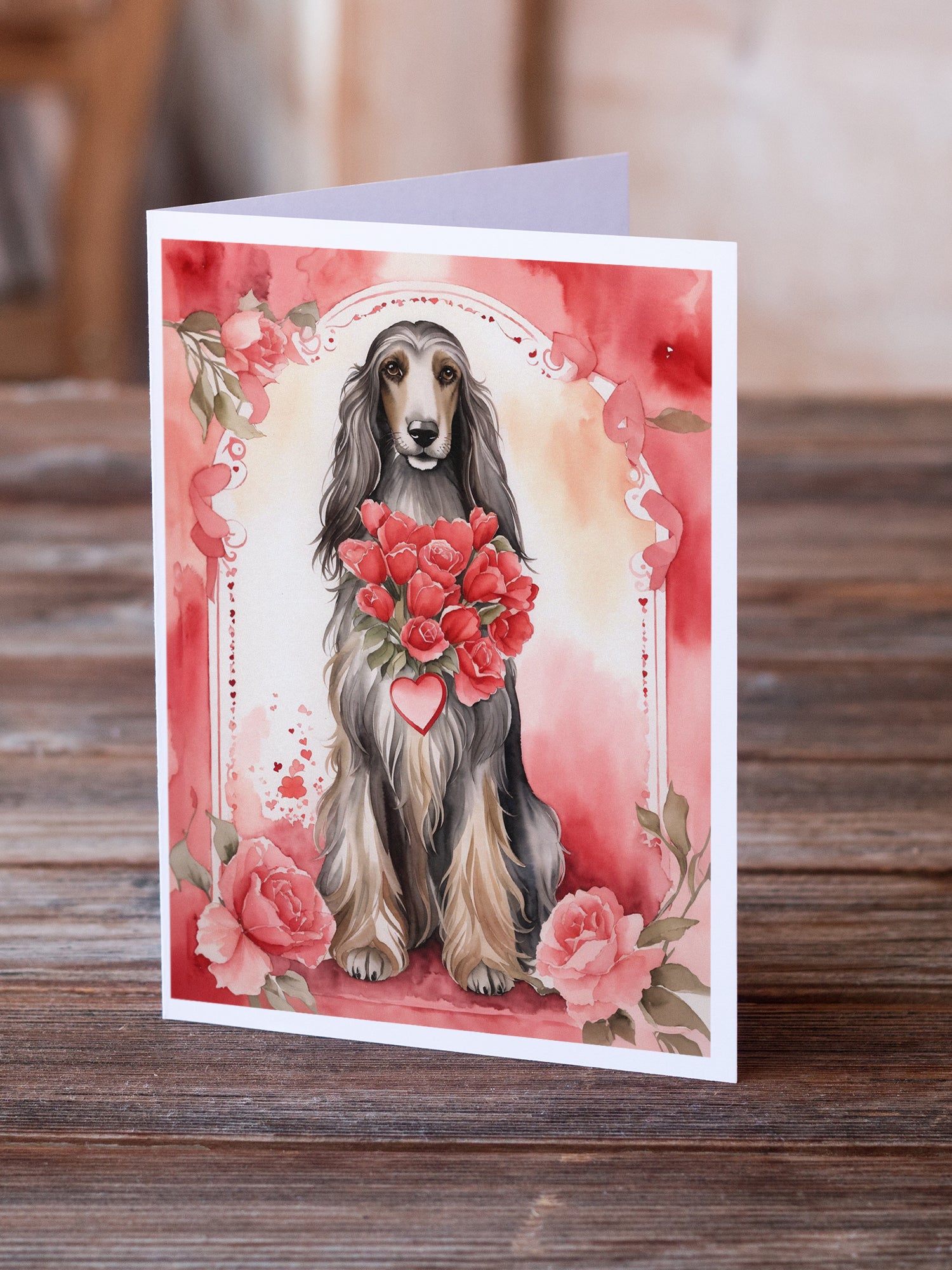 Afghan Hound Valentine Roses Greeting Cards Pack of 8