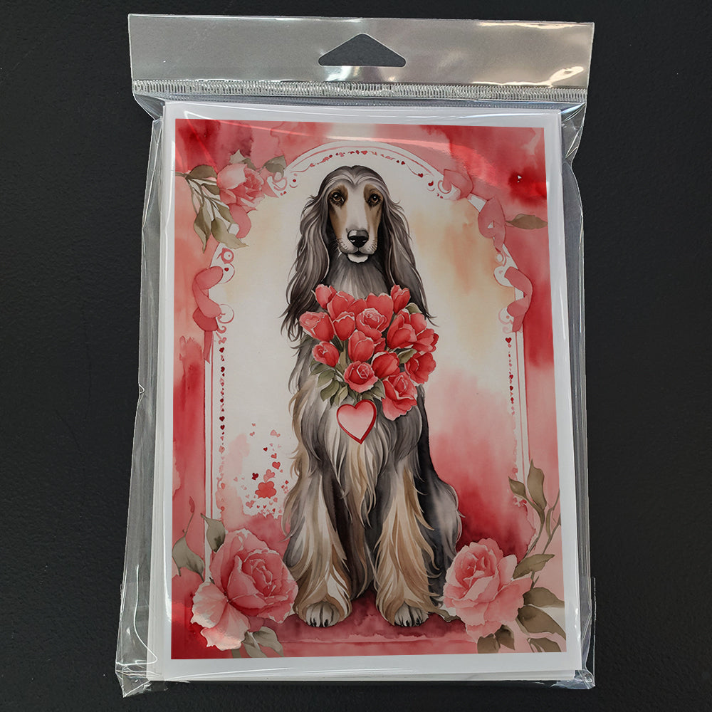 Afghan Hound Valentine Roses Greeting Cards Pack of 8