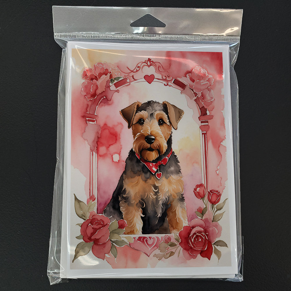 Airedale Terrier Valentine Roses Greeting Cards Pack of 8