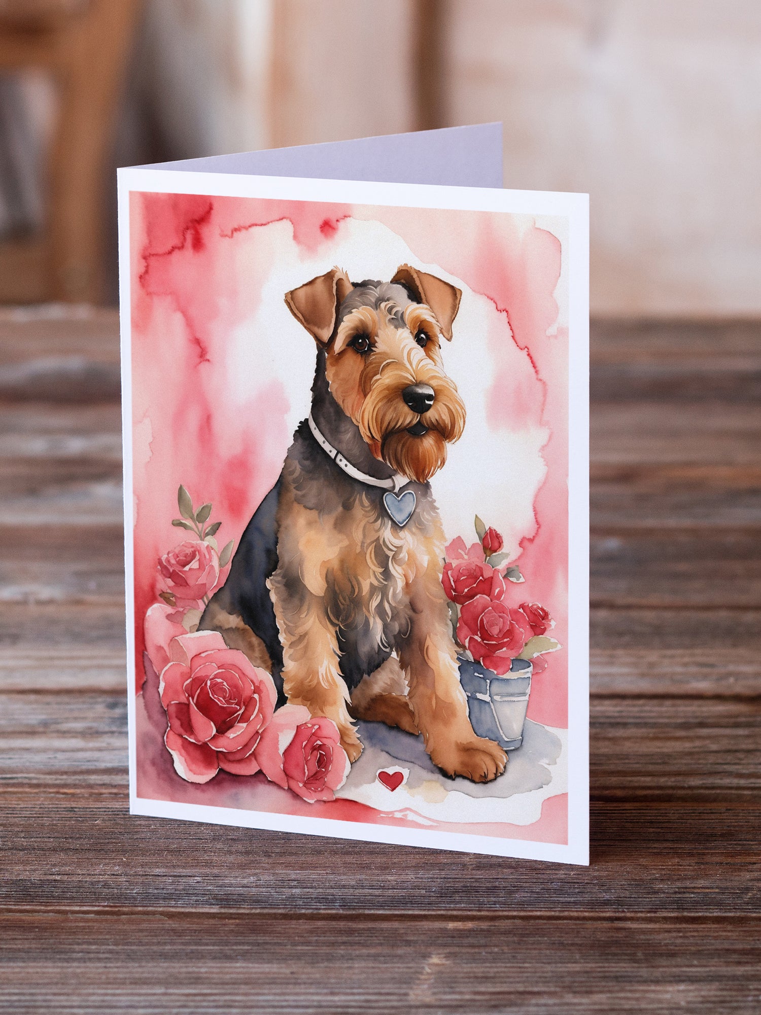 Airedale Terrier Valentine Roses Greeting Cards Pack of 8