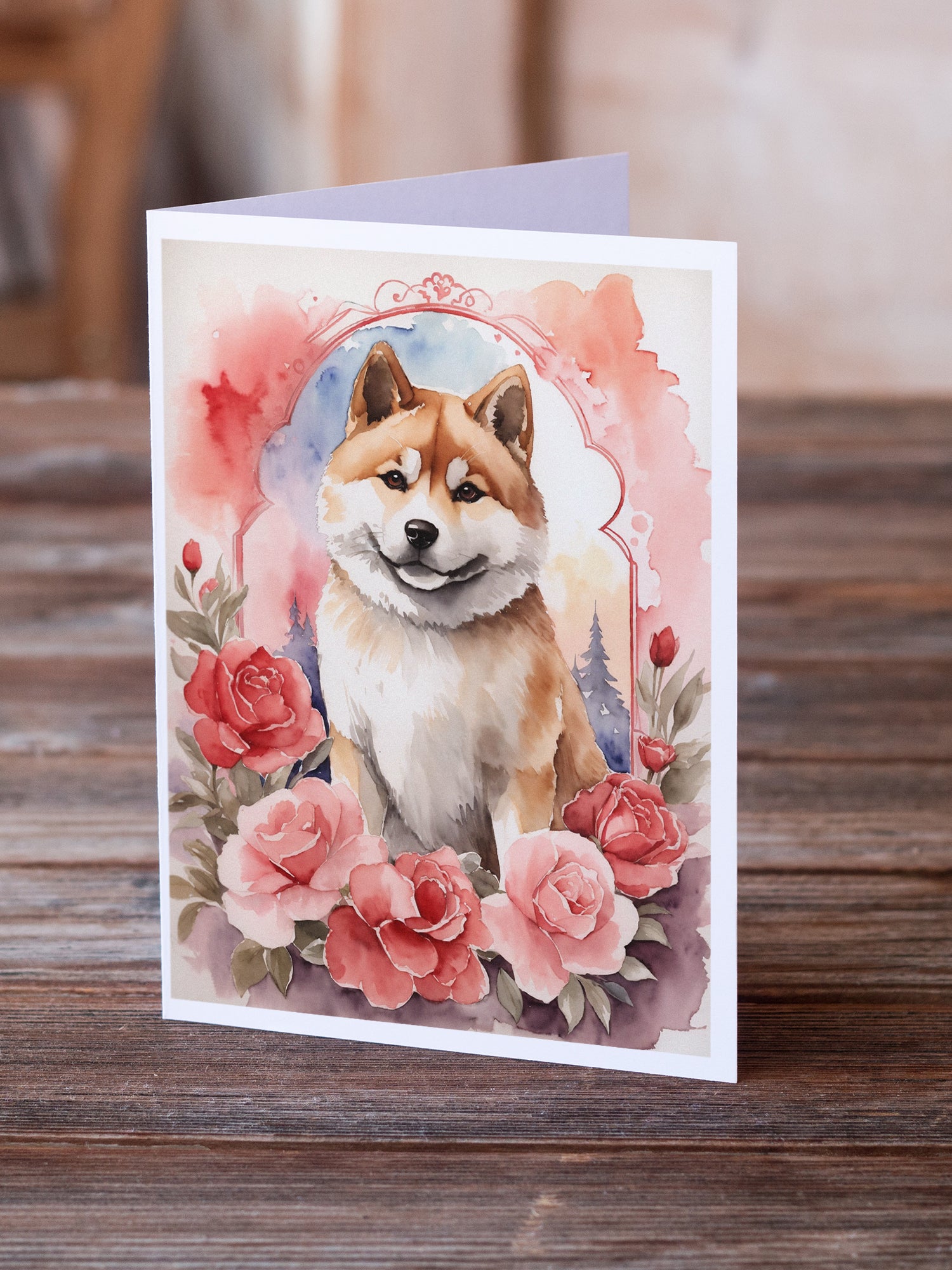 Buy this Akita Valentine Roses Greeting Cards Pack of 8