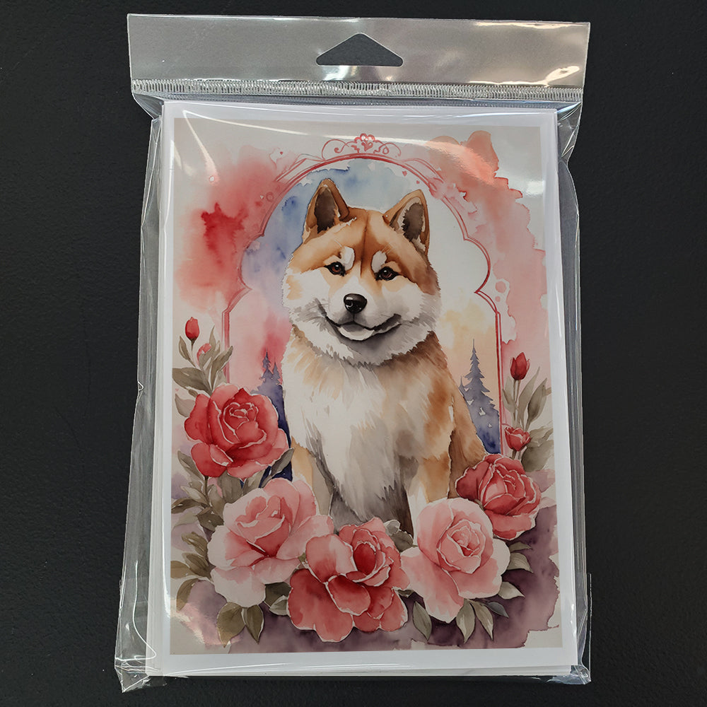 Akita Valentine Roses Greeting Cards Pack of 8