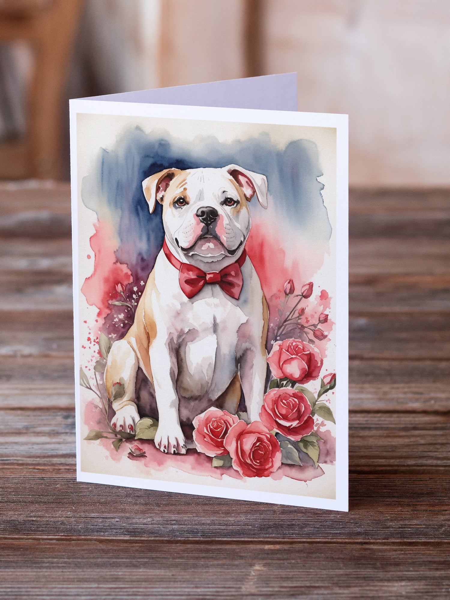 Buy this American Bulldog Valentine Roses Greeting Cards Pack of 8