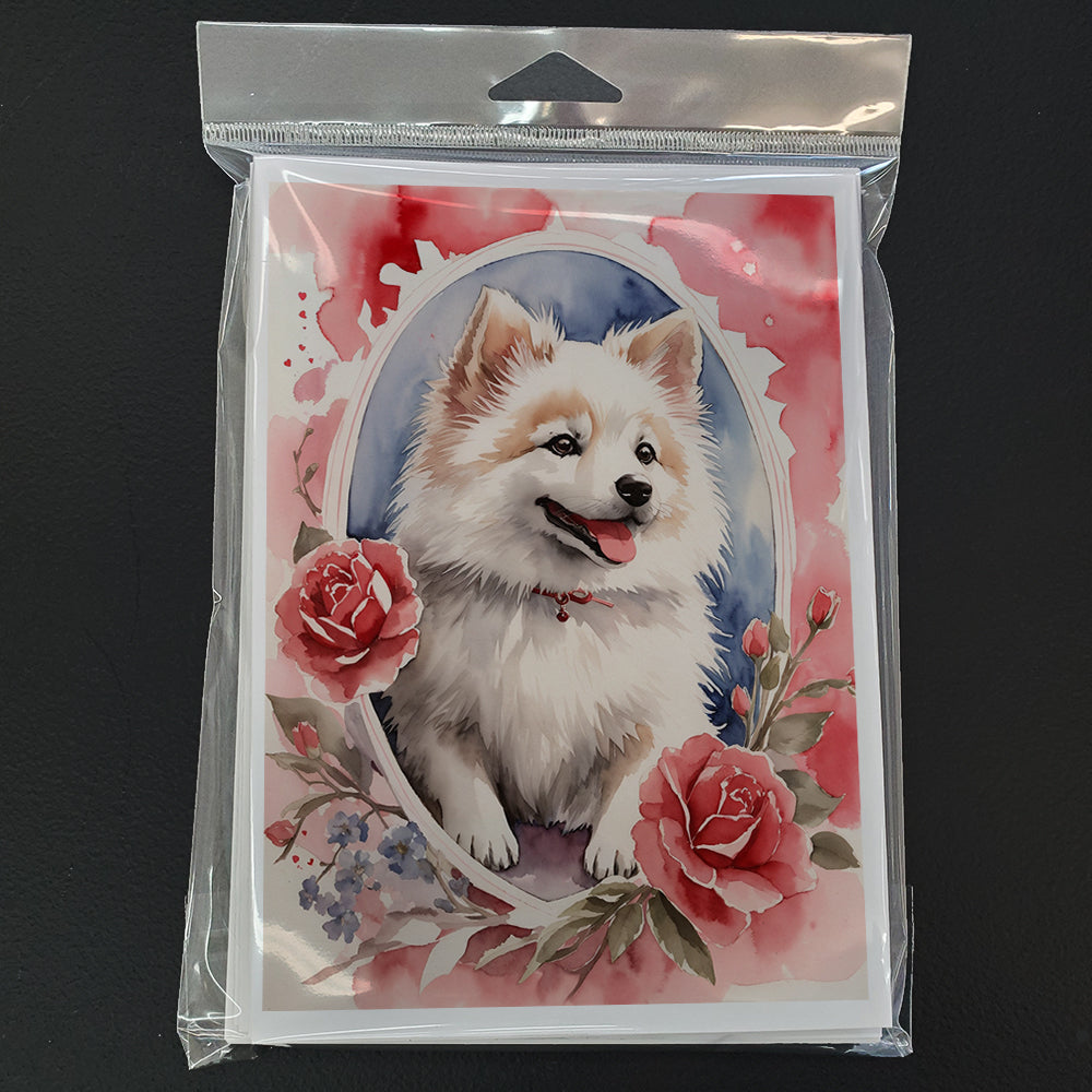 American Eskimo Valentine Roses Greeting Cards Pack of 8