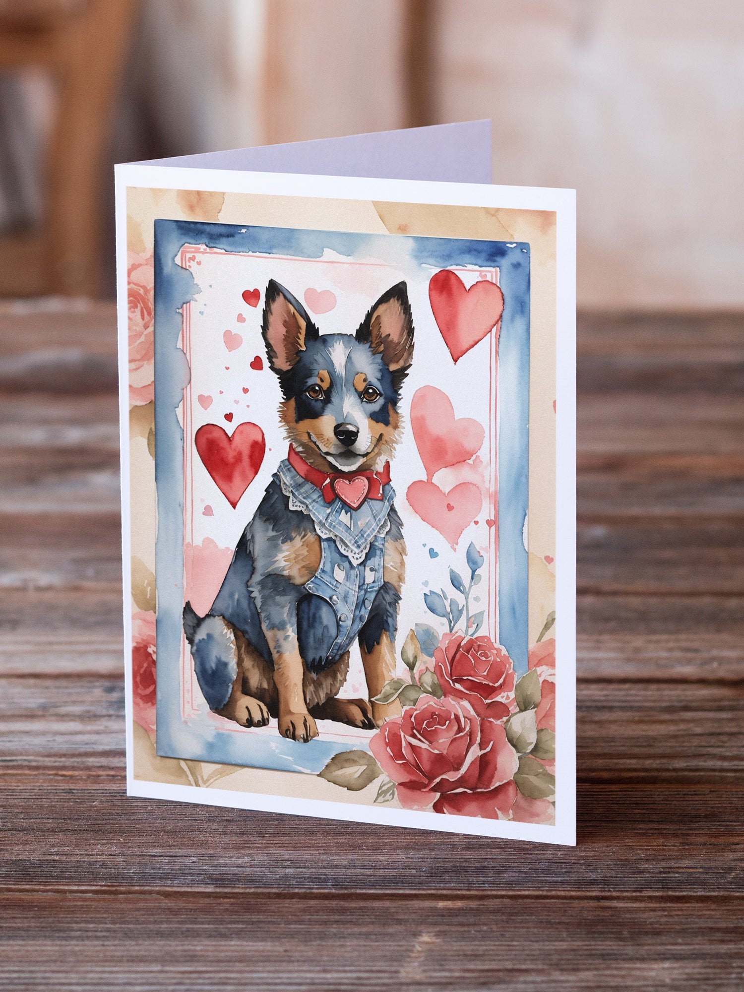 Buy this Australian Cattle Dog Valentine Roses Greeting Cards Pack of 8
