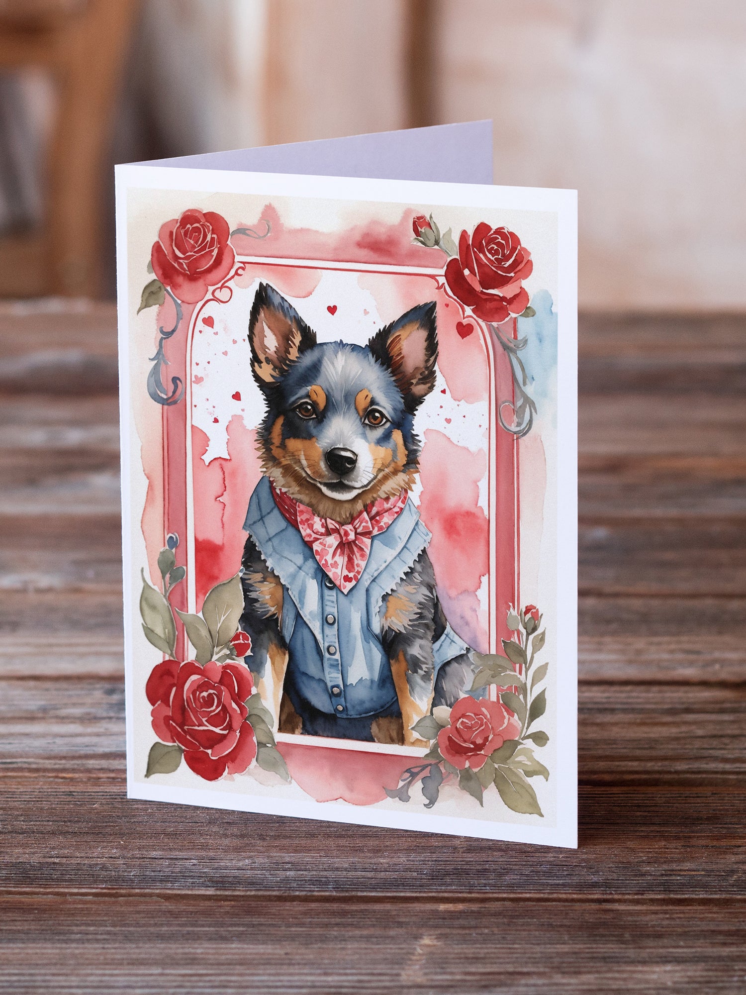 Australian Cattle Dog Valentine Roses Greeting Cards Pack of 8