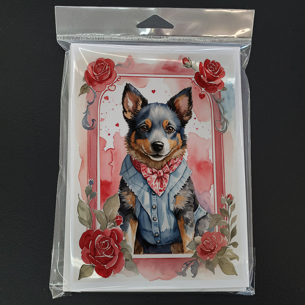 Australian Cattle Dog Valentine Roses Greeting Cards Pack of 8