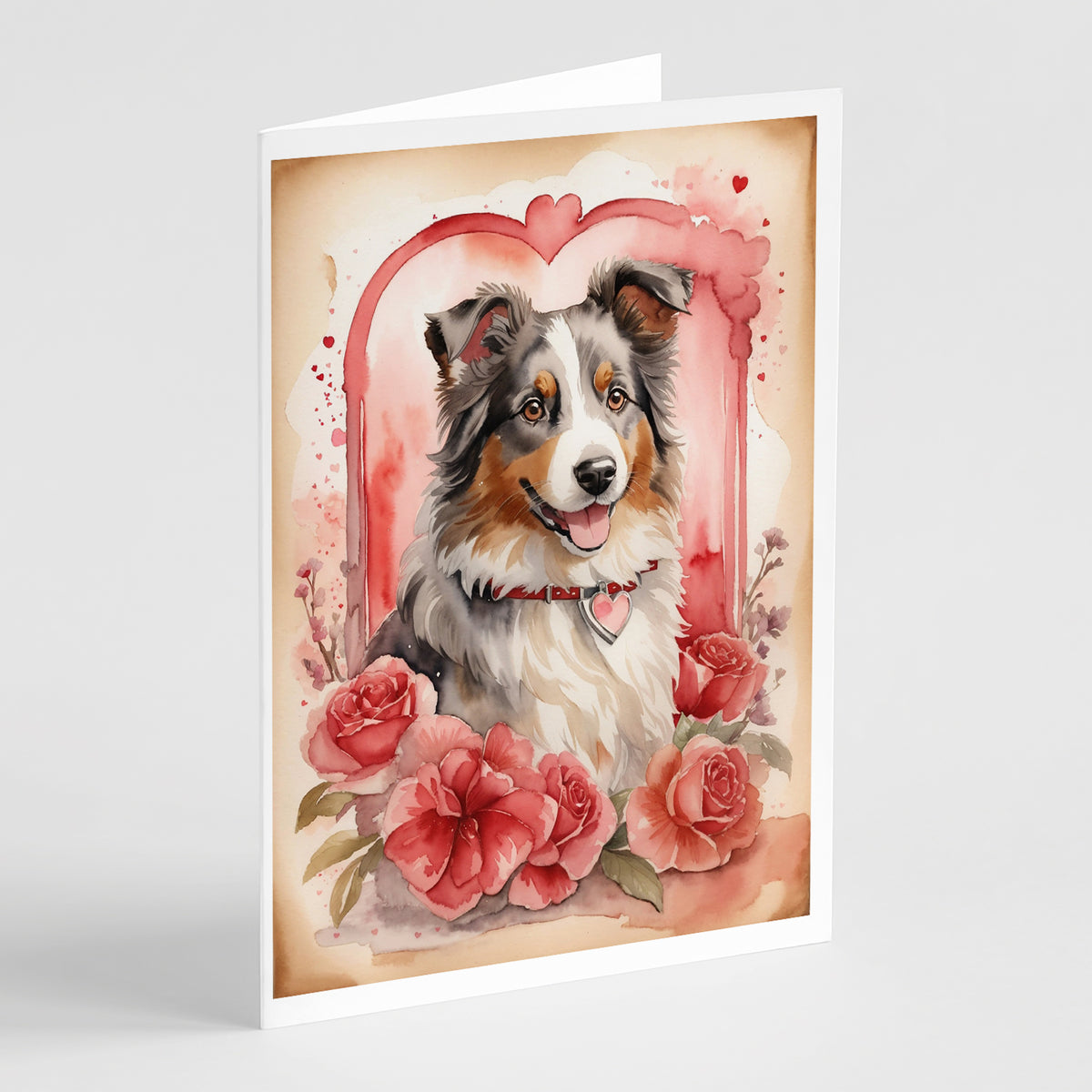 Buy this Australian Shepherd Valentine Roses Greeting Cards Pack of 8