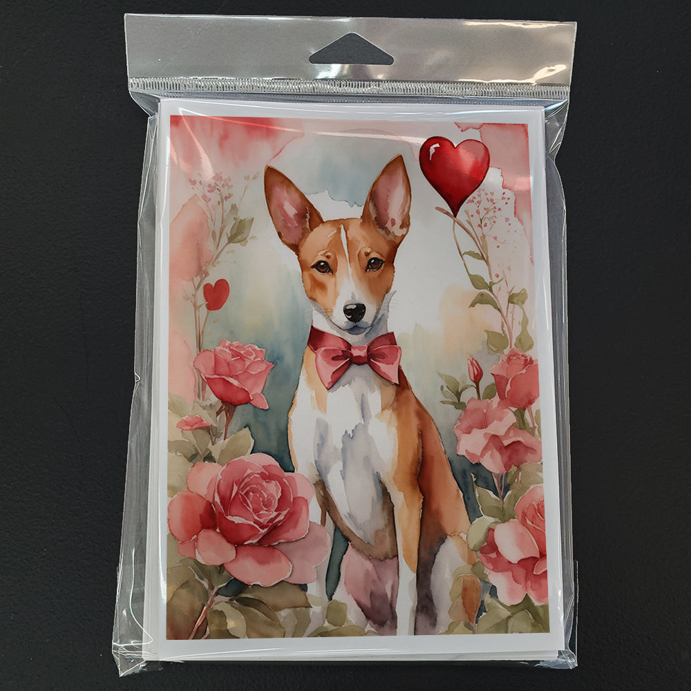 Basenji Valentine Roses Greeting Cards Pack of 8