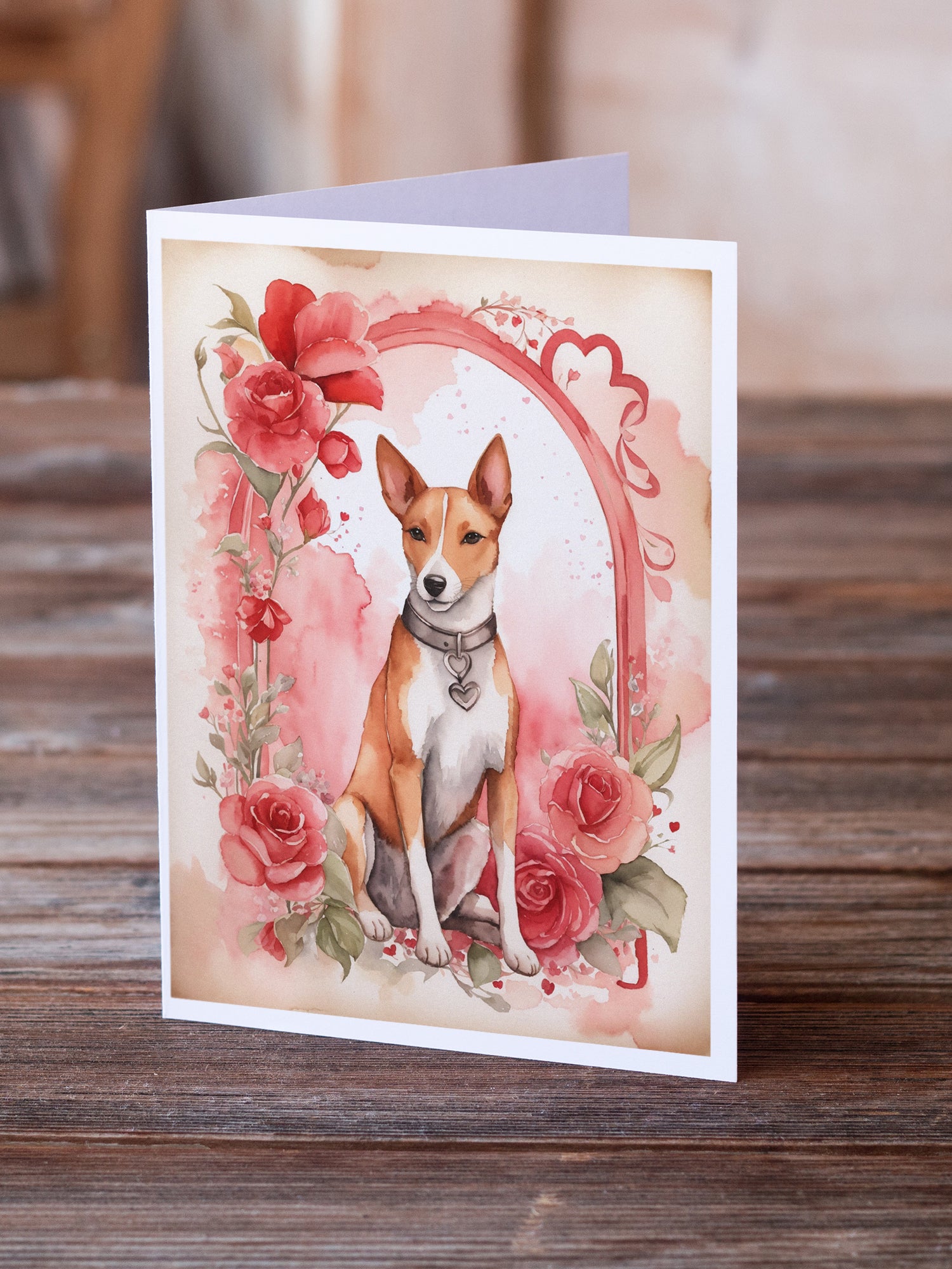 Buy this Basenji Valentine Roses Greeting Cards Pack of 8
