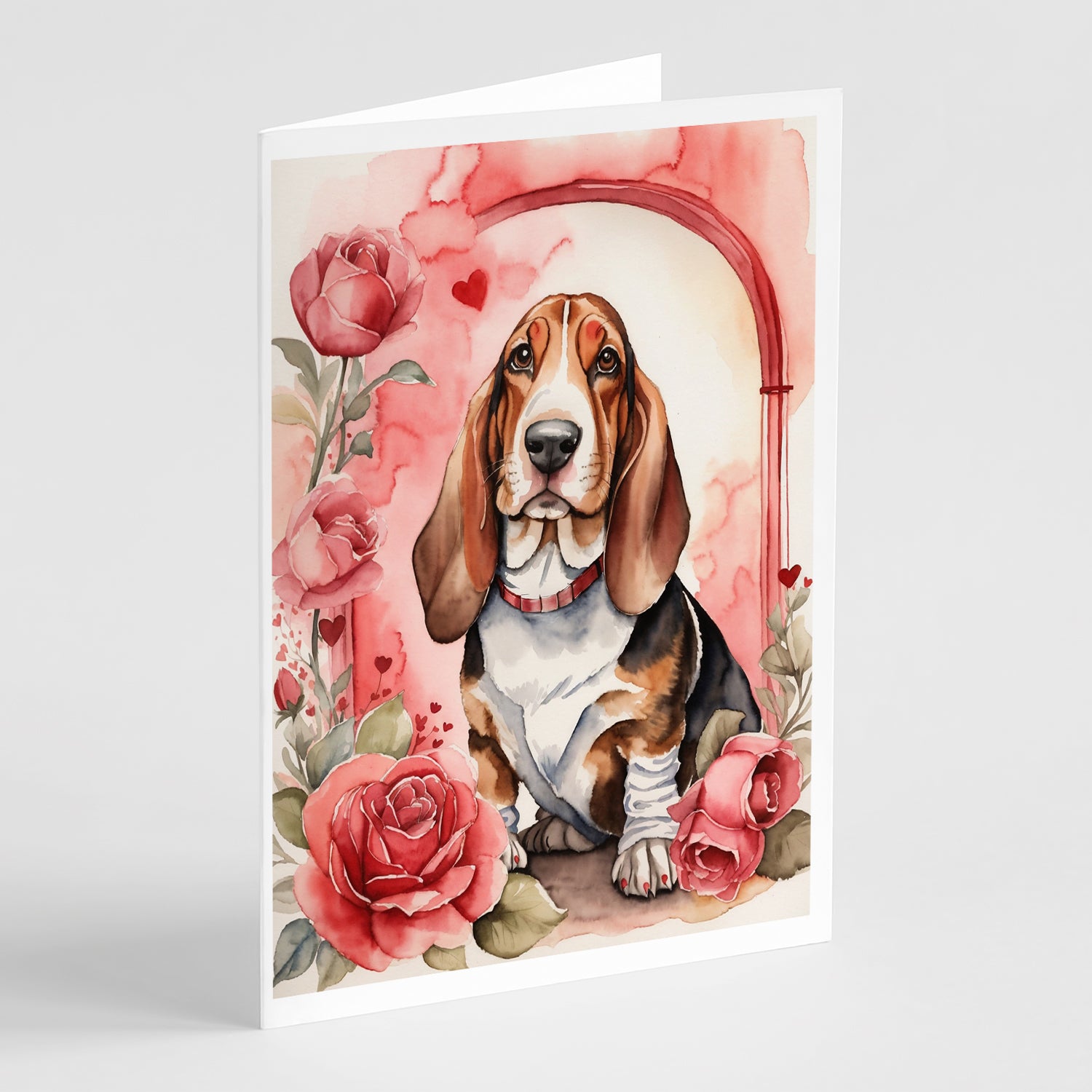 Buy this Basset Hound Valentine Roses Greeting Cards Pack of 8