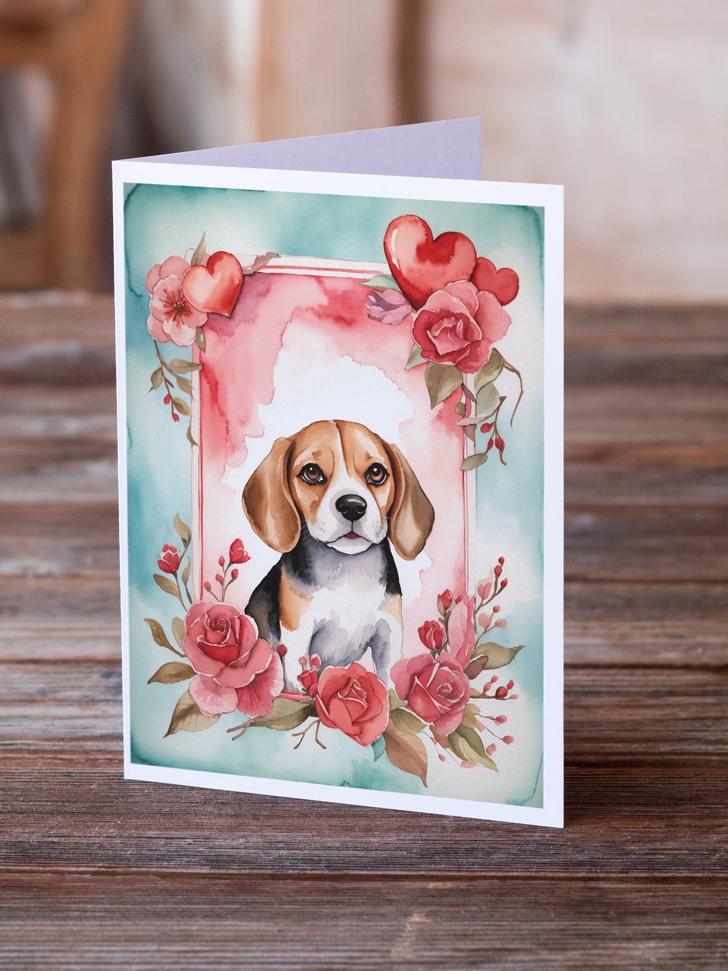 Beagle Valentine Roses Greeting Cards Pack of 8