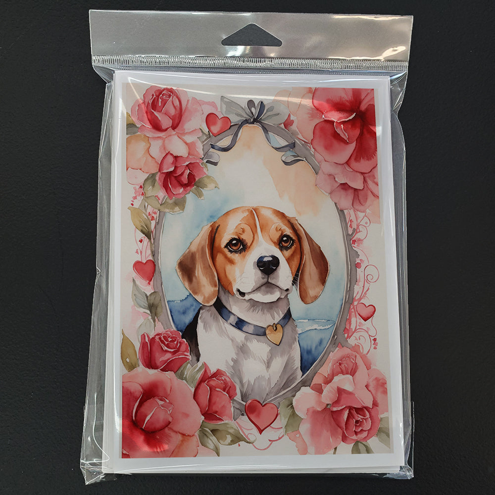 Beagle Valentine Roses Greeting Cards Pack of 8
