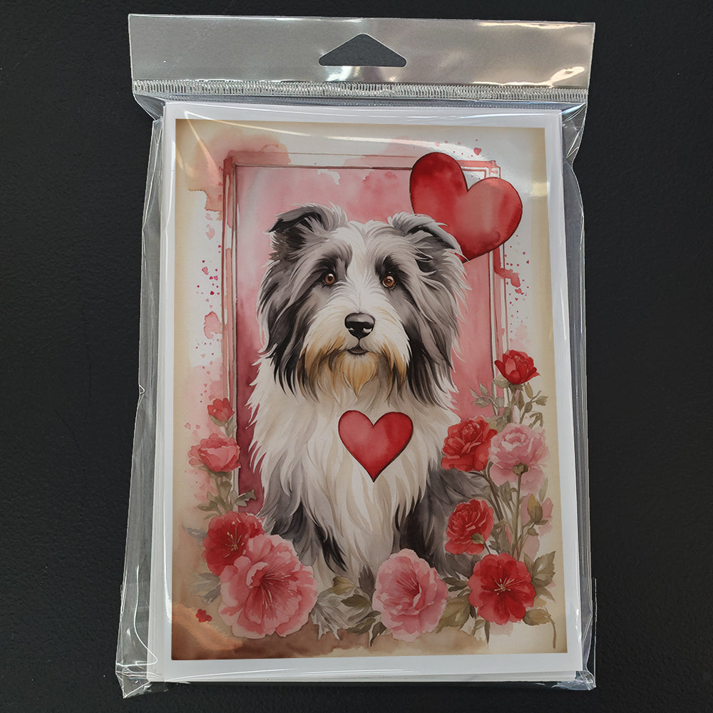 Bearded Collie Valentine Roses Greeting Cards Pack of 8