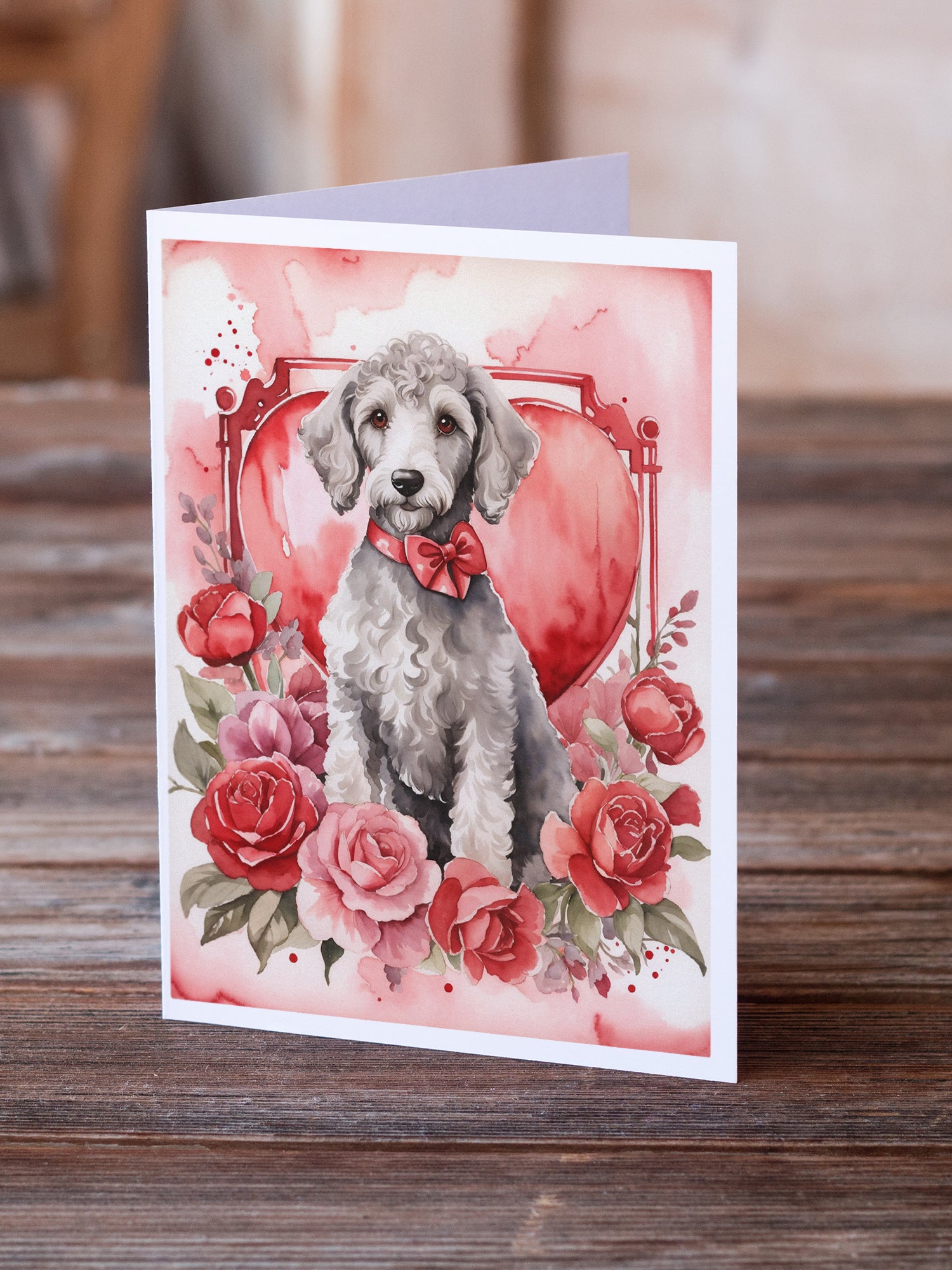Bedlington Terrier Valentine Roses Greeting Cards Pack of 8