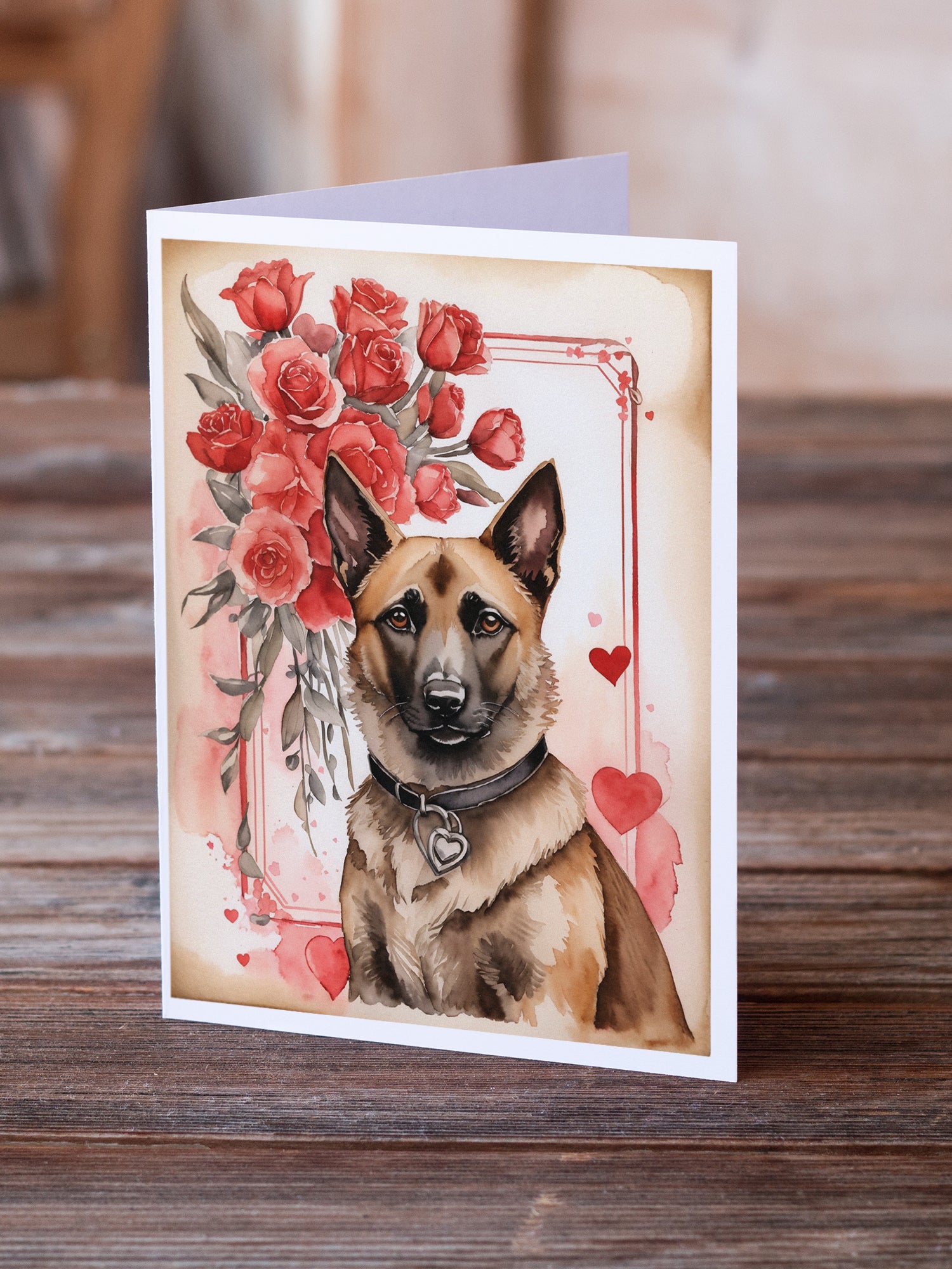 Belgian Malinois Valentine Roses Greeting Cards Pack of 8