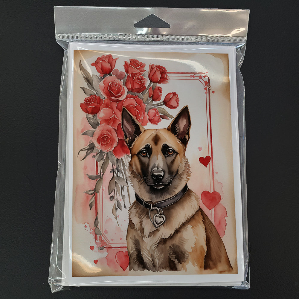 Belgian Malinois Valentine Roses Greeting Cards Pack of 8