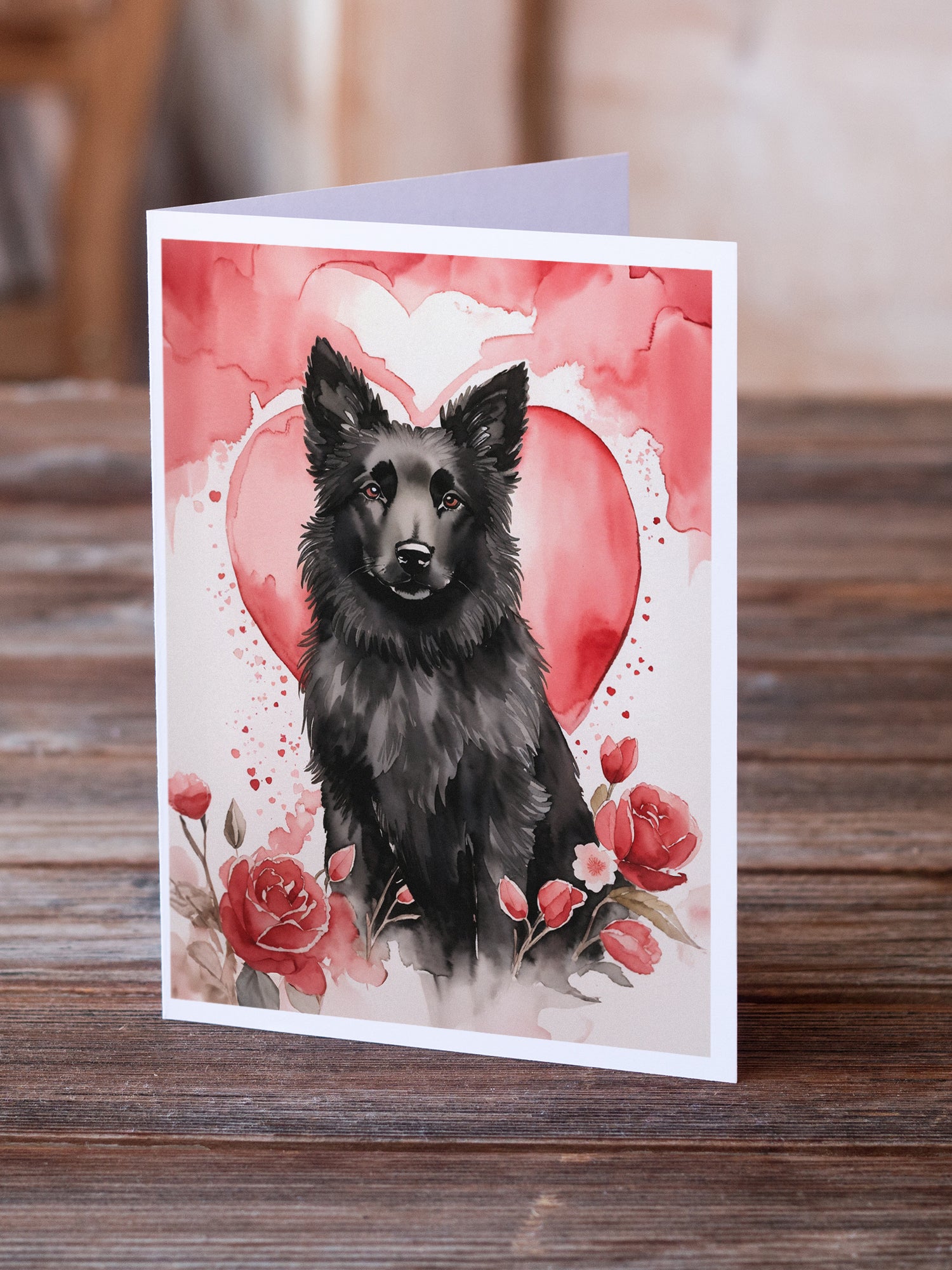 Belgian Sheepdog Valentine Roses Greeting Cards Pack of 8