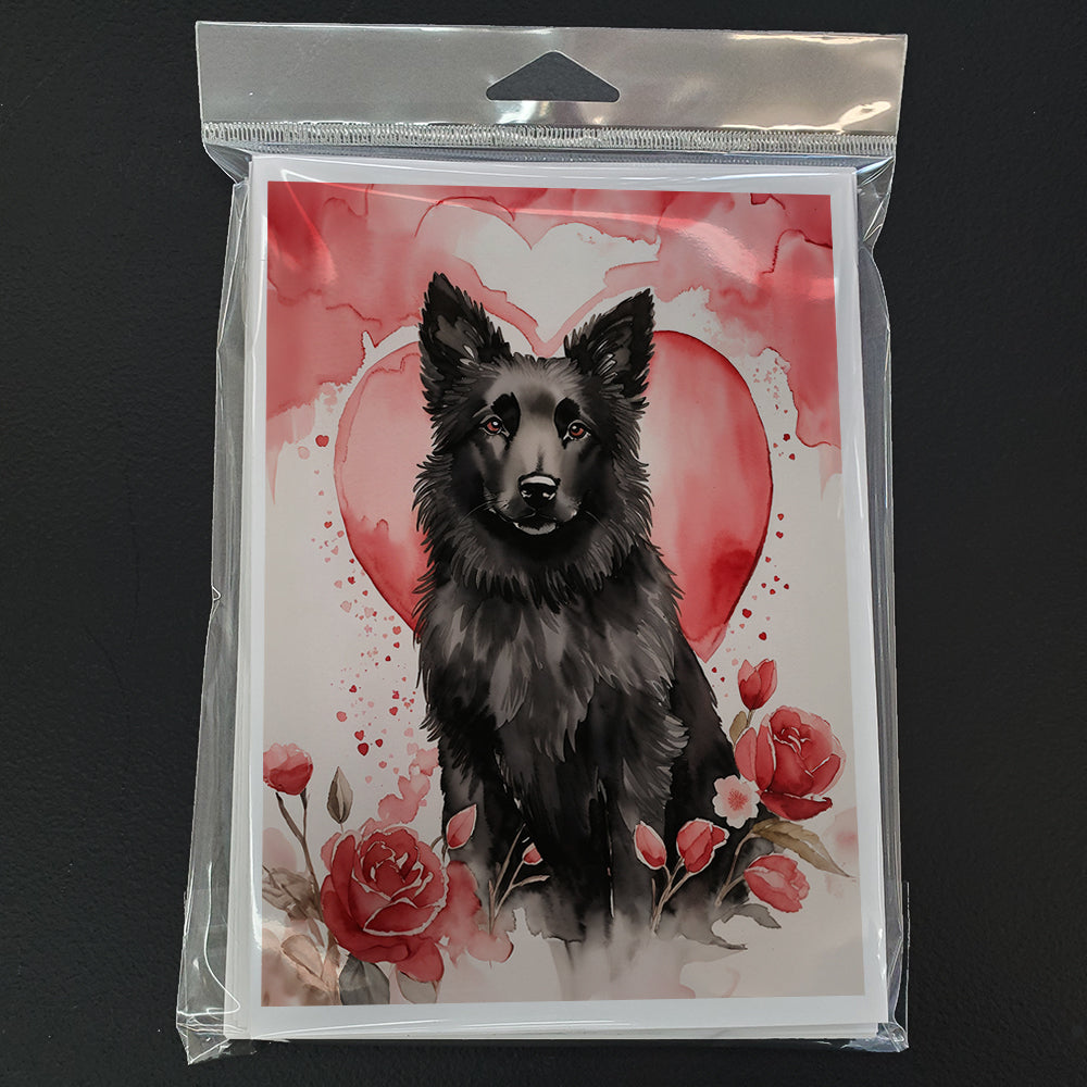 Belgian Sheepdog Valentine Roses Greeting Cards Pack of 8